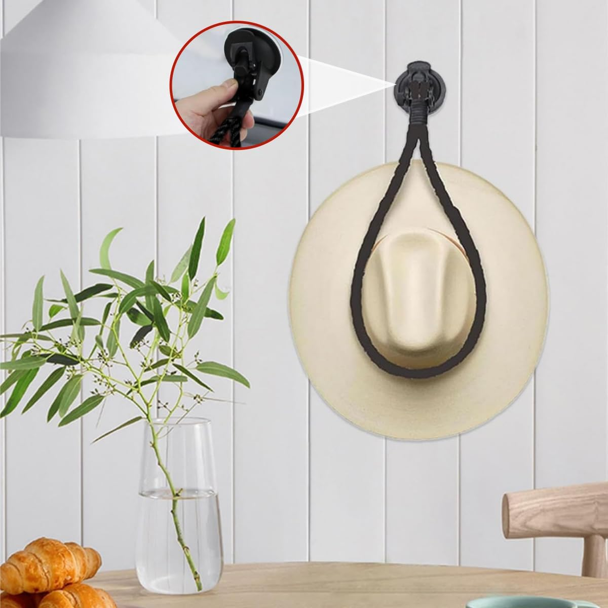 Hat Mount for Your Vehicle,Universal Car Hat Mount with Suction Cup,Handmade Rope Cowboy Hats Rack,Auto Universal Interior Accessories for Trucks, for Trucks, Suvs, Cars Black