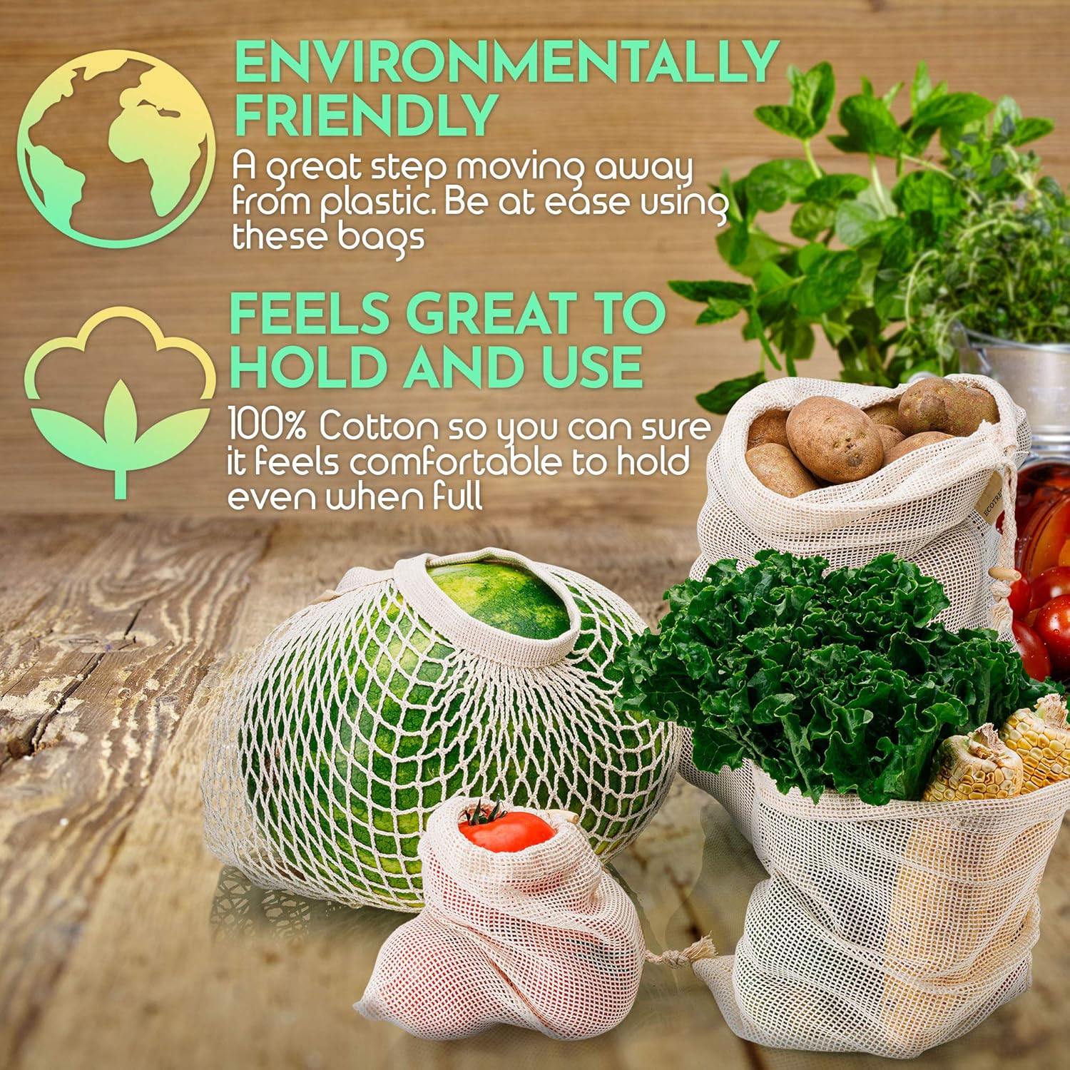 ECOTREES Reusable Produce Bags, Organic Cotton Mesh Grocery Bags, Eco-Friendly Foldable Washable Cotton Grocery Bags with Drawstring Lock for Shopping & Storage. Tare Weight Tag(8 PACK) image number 2