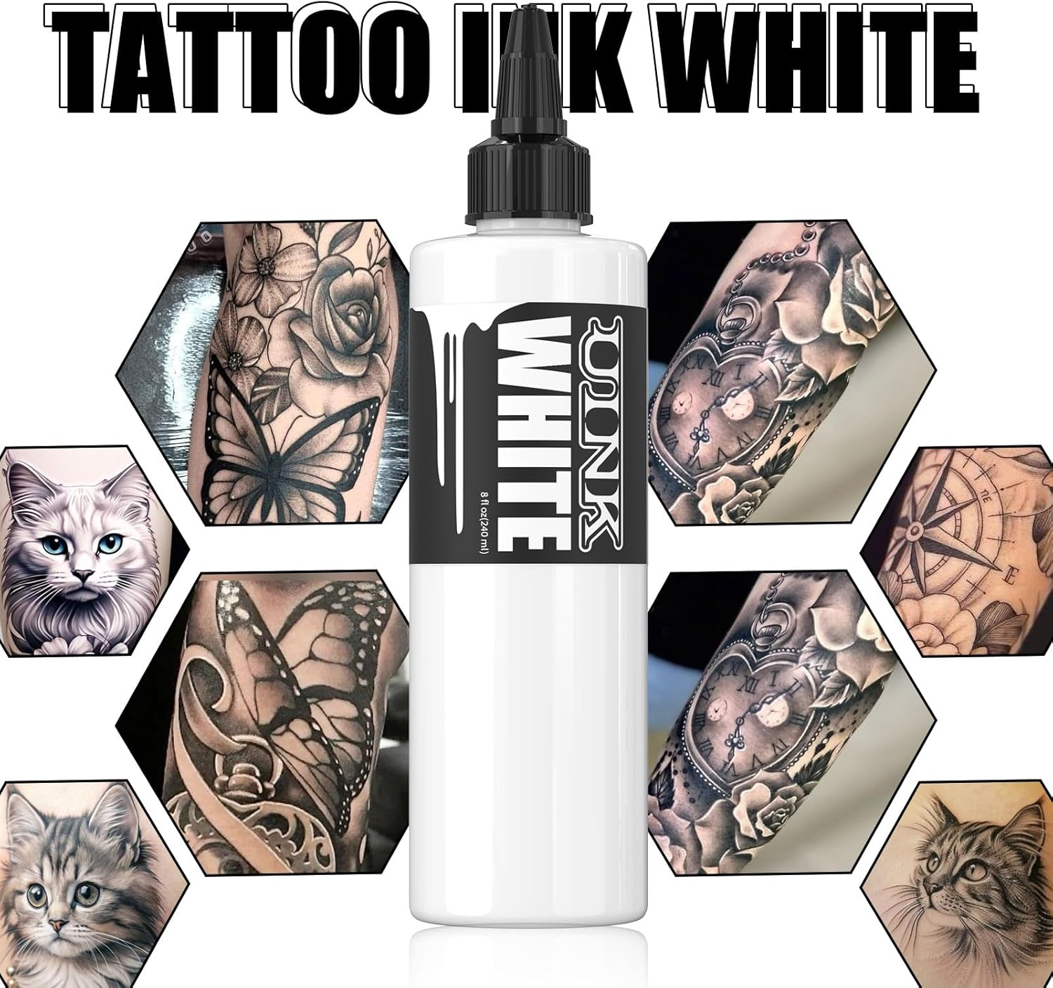 Professional Tattoo Ink, Black, 240Ml Large Bottle (White) image number 1