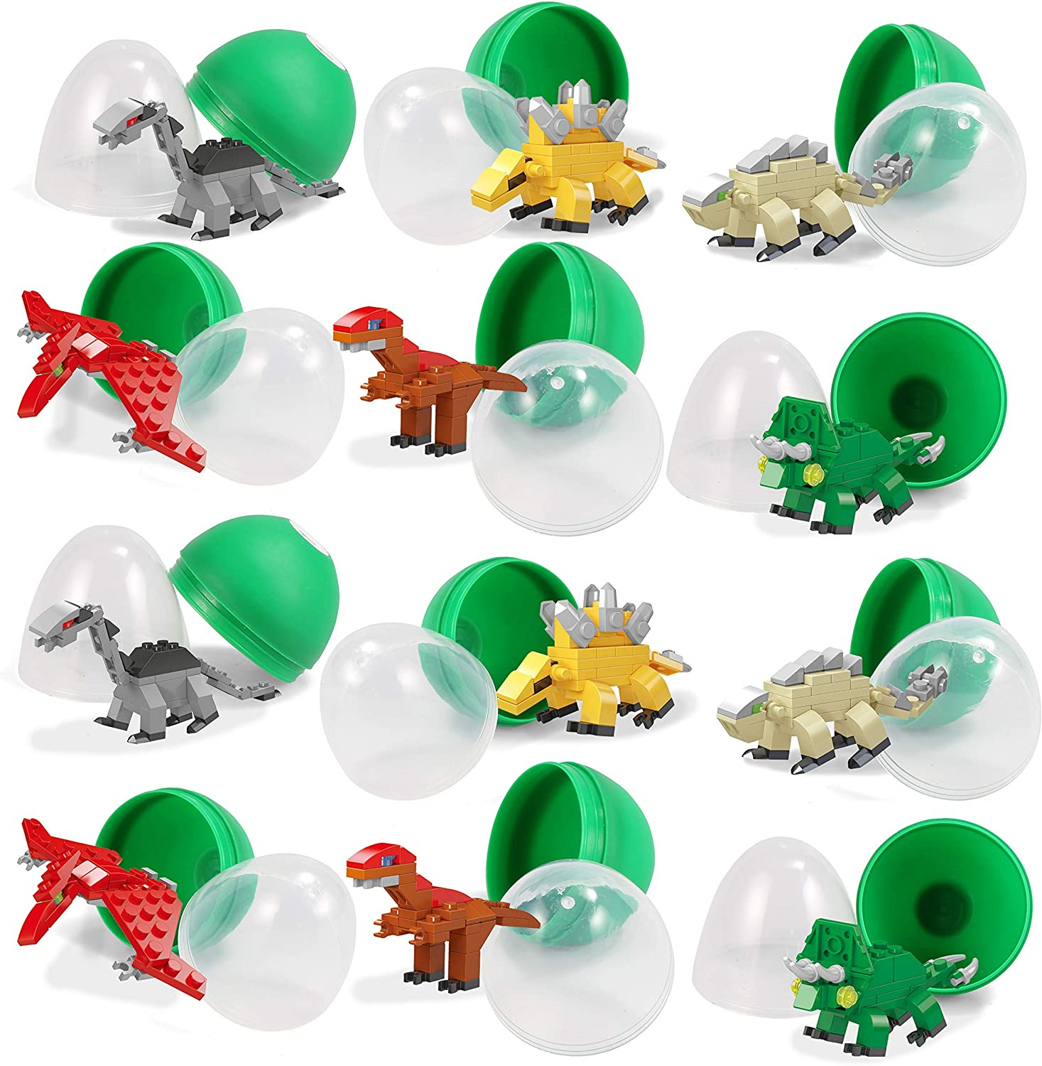 12 Pcs Prefilled Easter Eggs with Dinosaurs Building Blocks Toys, 3.25" Eggs for Easter Basket Stuffers, Holiday Kids Gifts Easter Party Favors Set, Easter Egg Hunt, Classroom Events Rewards image number 3