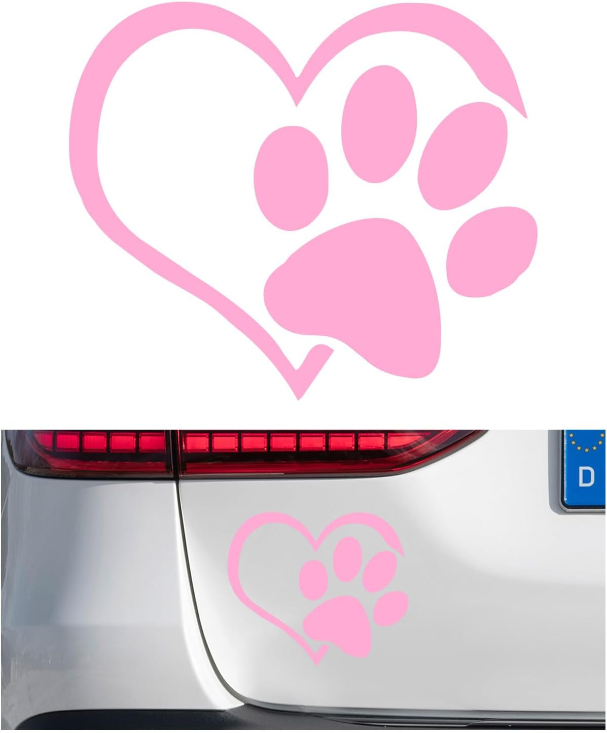 Pet Dog Paw Print Sticker, Love Heart Dog Paw Stamped Automotive Window Decor Decal, Cute Paw Stickers for Vehicles Windows Walls Laptop Luggage, Exterior Car Accessories (Pink)