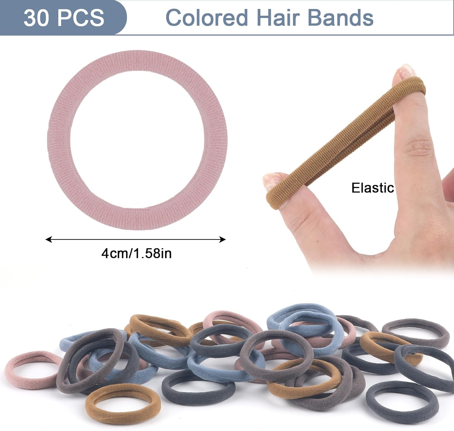 Pack of 30 Hair Bobbles Girls Colourful Hair Bobbles Women Colourful Elastic Cable Bobbles Girls Nylon Soft Hair Scrunchies for Girls Women Thick Curly Straight Hair (E-Morandi) image number 6