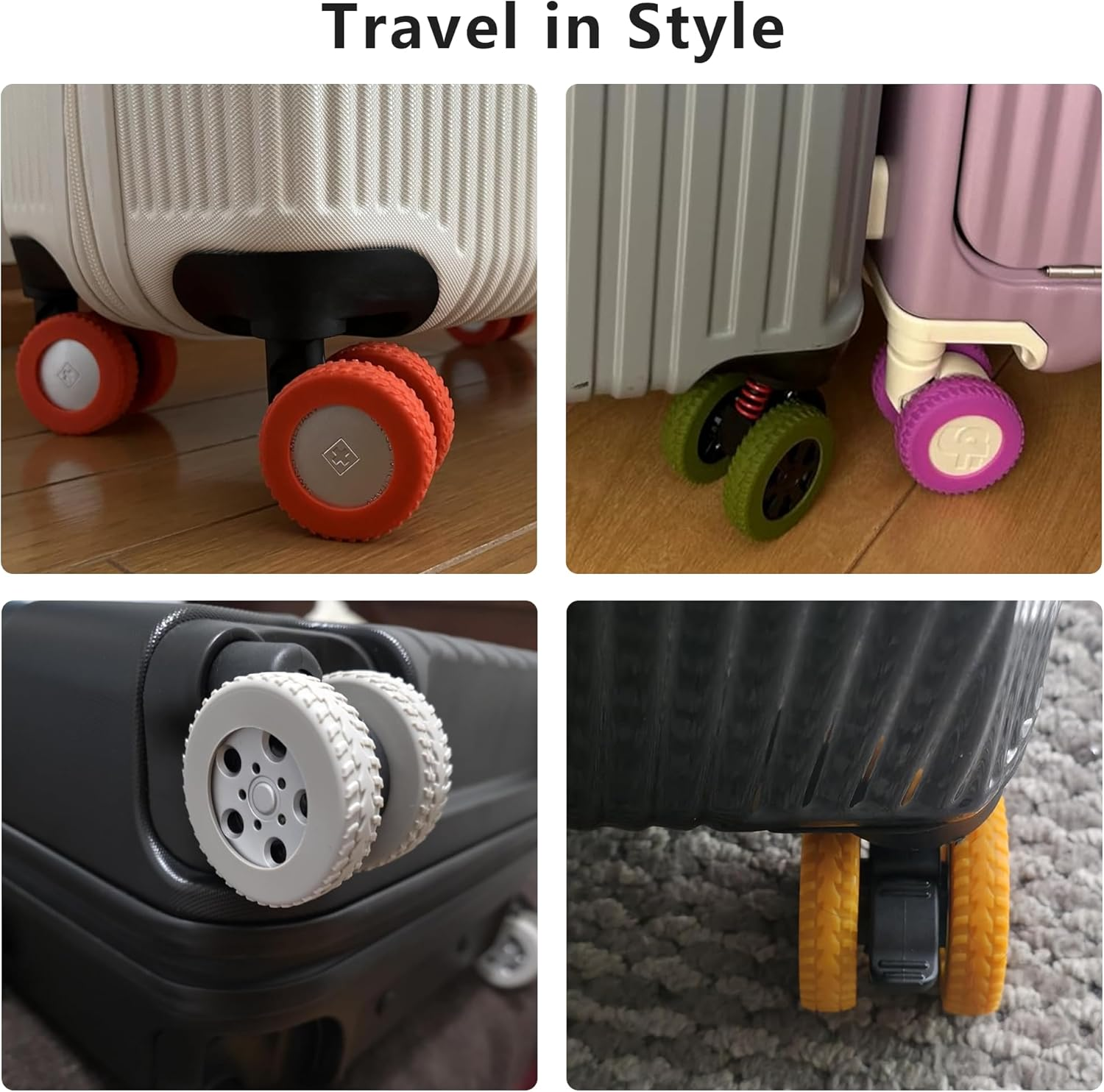 10-Pack Upgrade Silicone Luggage Wheel Protectors Covers for Suitcases &ndash; Universal Fit 2-2.4 Inch Spinner Wheels, Wear-Resistant Noise Reducing Travel, Black, for 2-2.4" Spinner Wheel - Black image number 6