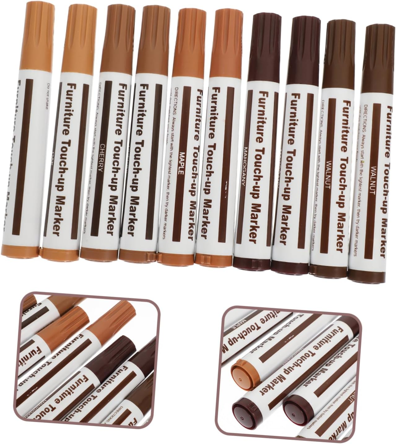 10Pcs Furniture Touch-Up Marker Pens Wood Repair Kit for Cabinets Floors Tables Doors Instantly Dries and Covers Scuffs Waterproof Paint Pens Portable Wood Scratch Repair image number 5