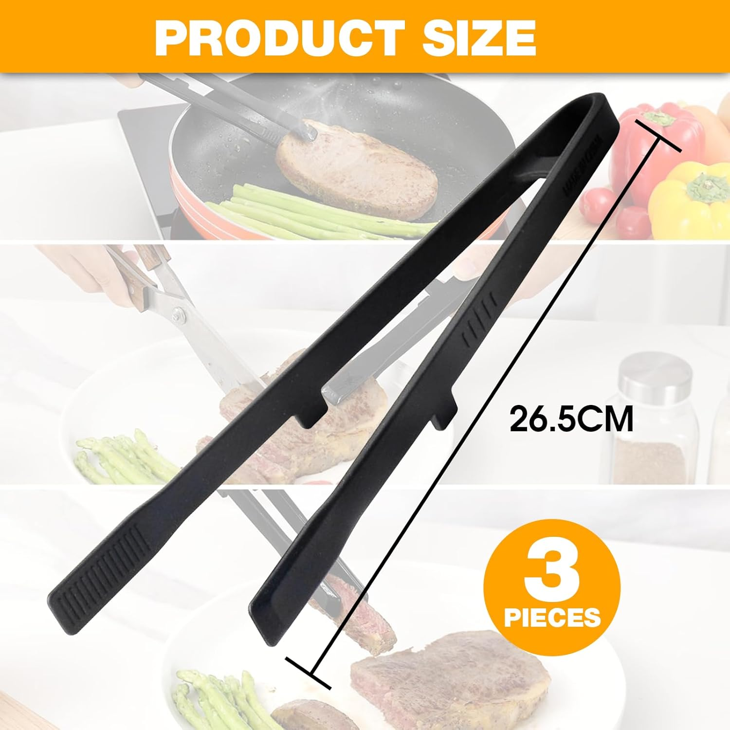 Ziyue 3 Pack Silicone Kitchen Tongs, 27Cm Japanese BBQ Grill Tongs for Cooking Salad Making Dessert Serving Camping image number 3