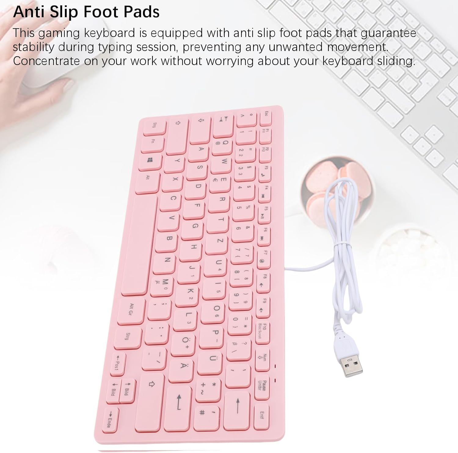 Wired Gaming Keyboard, 78 Keys Quiet USB Mechanical Keyboard with anti Slip Foot Pads, Small Wired Mini Keyboards for Gaming Working (German Version) image number 2