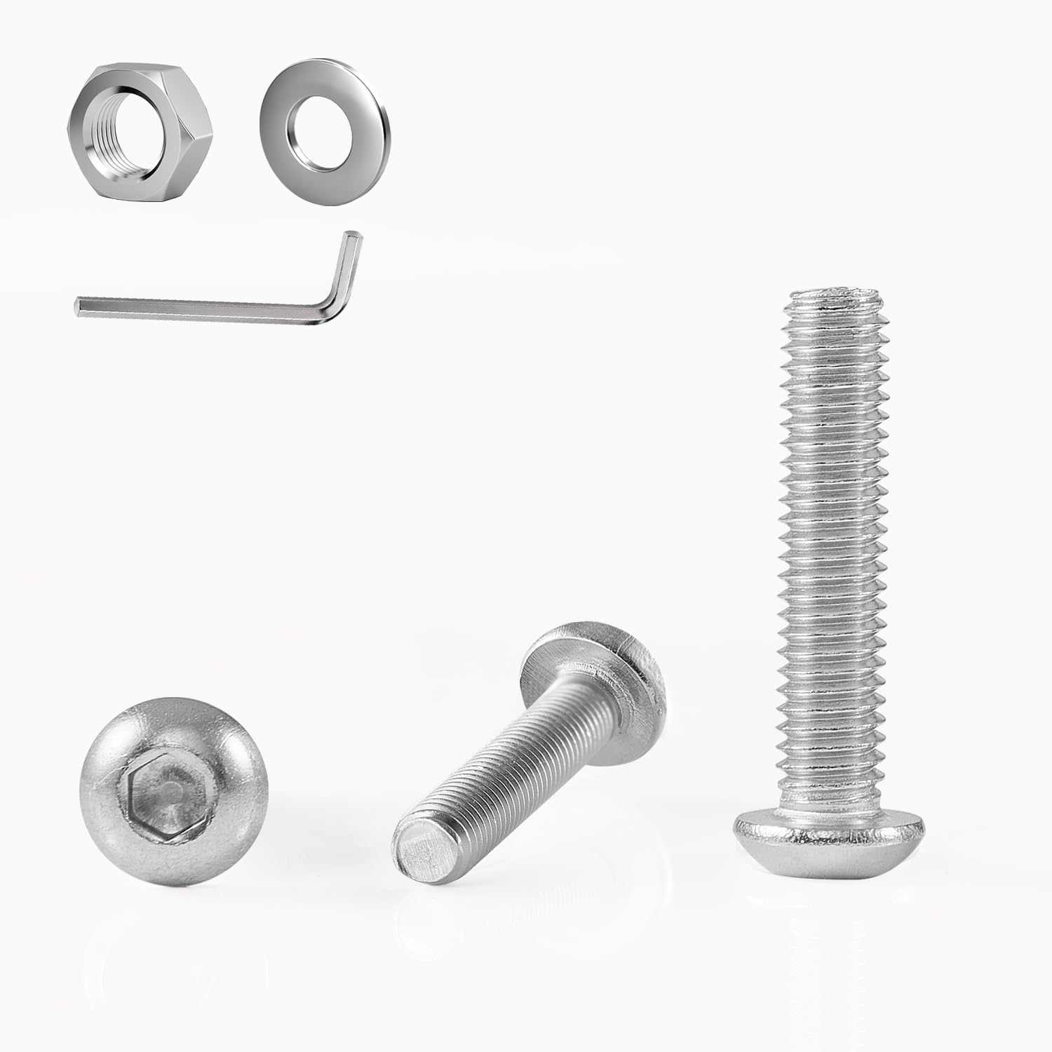 M8&times;45Mm Button Head Socket Cap Bolts Screws, Nuts, Flat Washers, 20Pcs, 304 Stainless Steel 18-8, Fully Threaded, Black Oxide, with Hex Spanner