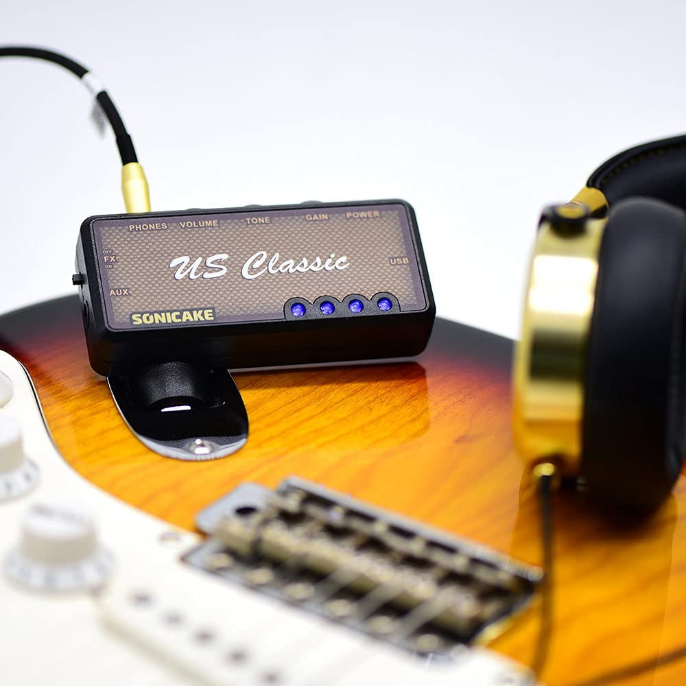 SONICAKE US Classic - Guitar Headohone Amp, Mini Guitar Rechargable Headphone Pocket Amplifier, Built-In Reverb Effects and AUX Input, Plug-In USB Chargable for Bedroom Practice image number 2
