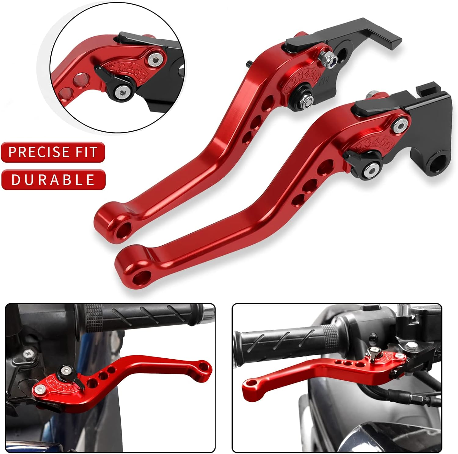 Short Brake Clutch Lever Sets CNC Aluminum Replacement for Kawasaki 2017-2025 Z650 Z900 Ninja 650R ER-6F Vulcan S 650 EN650 KLE650 Versys 650 KLZ1000 Versys 1000 ZX-4R (Black) - Red image number 6