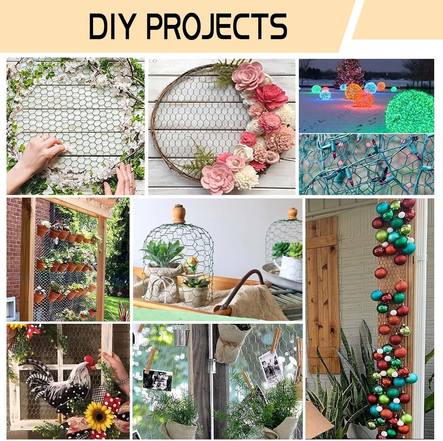 Chicken Wire 15.7In X 118In with a Pair of Gloves，1 Wire Cutter，50 Pcs Cable Zip Ties, Floral Chicken Mesh 0.8In Hexagonal Galvanized PVC Coated Garden Netting Fence for Craft Poultry Garden image number 5