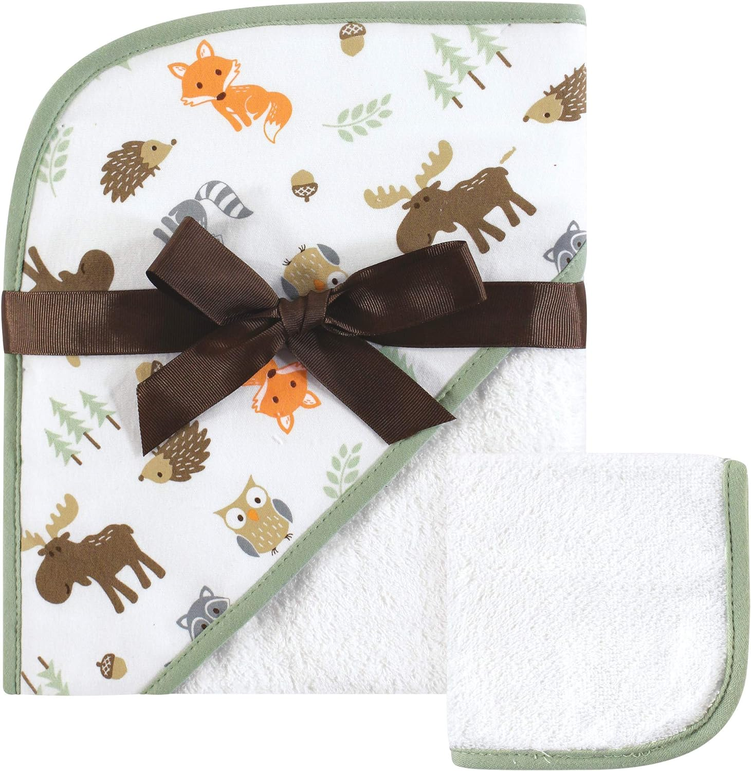 Hudson Baby Unisex Baby Cotton Hooded Towel and Washcloth, Woodland, One Size - Boho Cloud image number 3