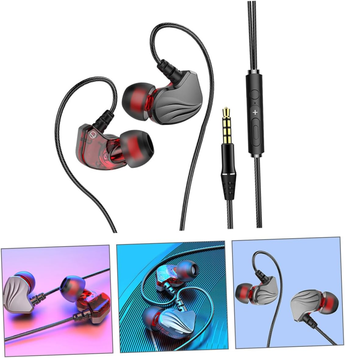 COHEALI 3.5Mm Plug Wired Bass Earphones Bass Headphones Universal In-Ear Headset for Mobile Phones and Tablets Gunmetal Color