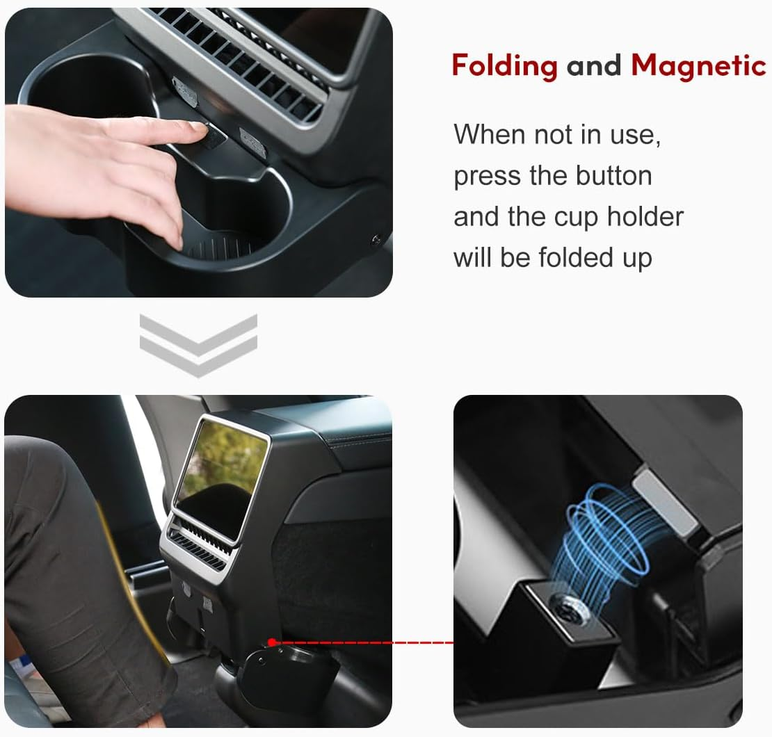 Rear Cup Holder for Tesla Model Y Juniper Accessories, Rear Center Console Cup Holder for Model 3 Highland 2025 2026, No Drilling, Anti-Slip Foldable Accessories for 2026 Model Y Juniper Back Seat image number 5