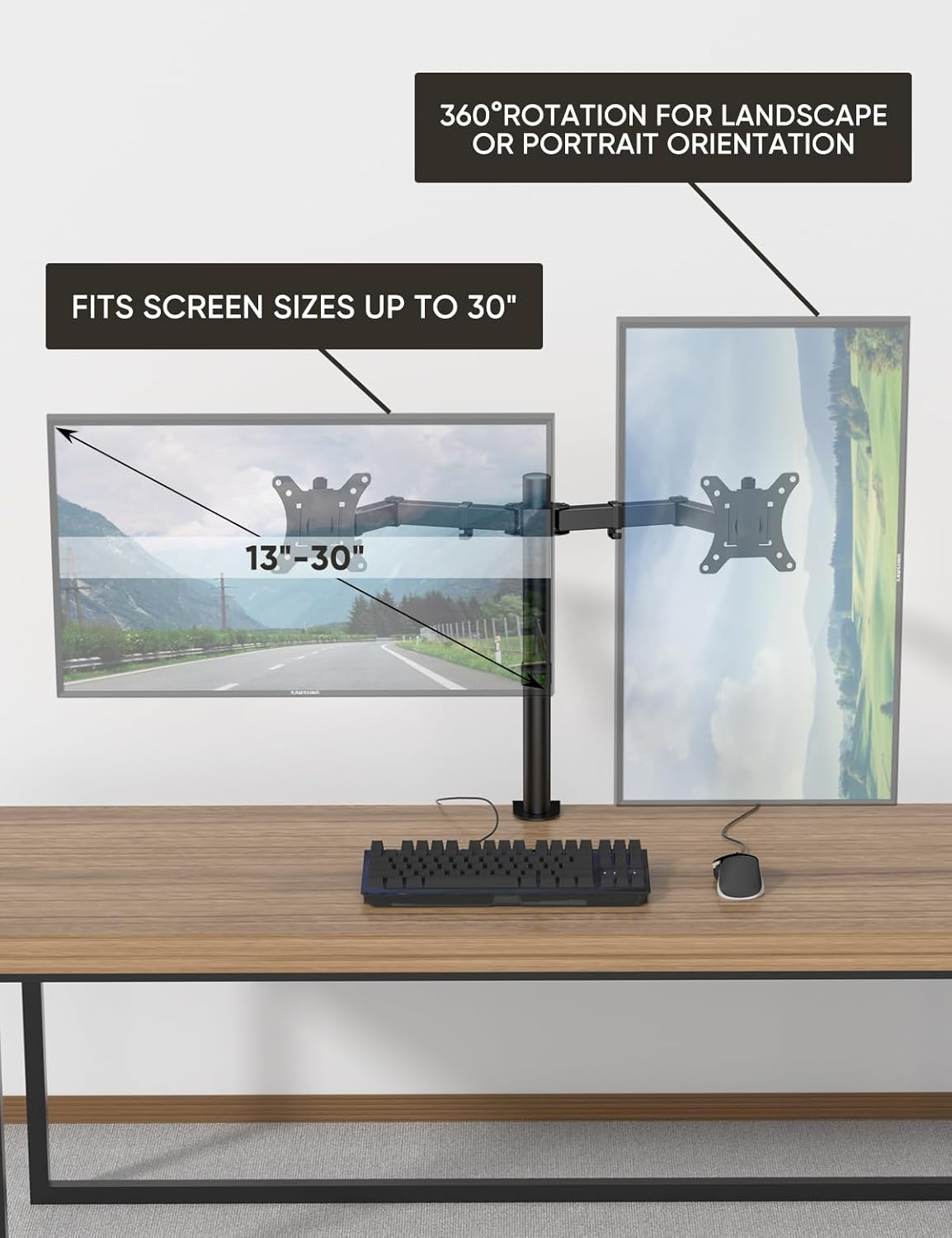 FORGING Mount Dual Monitor Desk Mount，Dual Monitor Stand for 2 Screens up to 30 Inches, 10Kg Capacity, Heavy-Duty Fully Adjustable Arms with Grommet Mount/C Clamp Mount image number 3