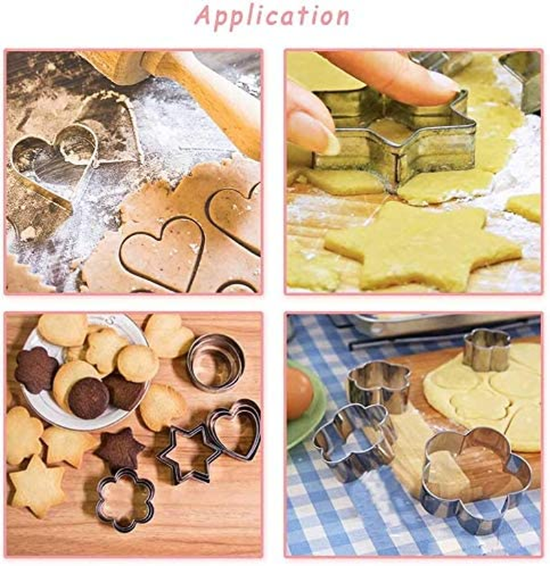 15 Pieces Large Cookie Cutter Set Stainless Steel Cake Cutter Bread Fondant Biscuit Cutters Star Heart round Flower Square Shape image number 5