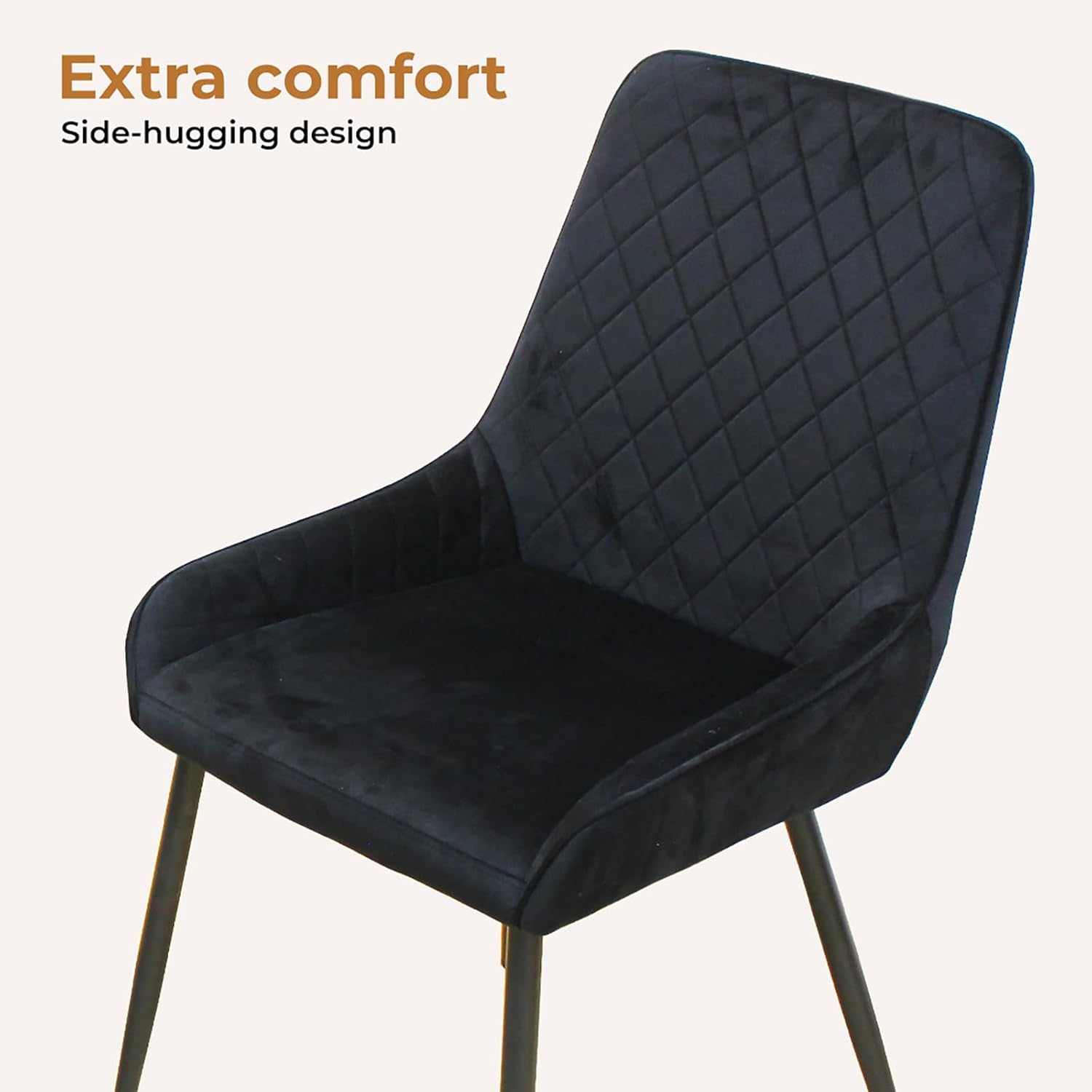 LEVEDE 4X Dining Chairs, Black Velvet, Contemporary Style, Dining Chair, Kitchen, Living Room, Cafe, Meeting Room, Load up to 150Kg image number 6