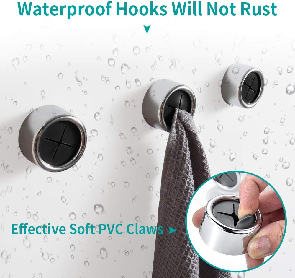 MIAOHUI 6 Pcs Kitchen Towel Holder, Dish Towel Hooks Wall Mounted, Self-Adhesive Towel Hanger, Ideal for Bathroom, Shower, Home, Outdoor, No Drilling Required (Chrome & Black) image number 3