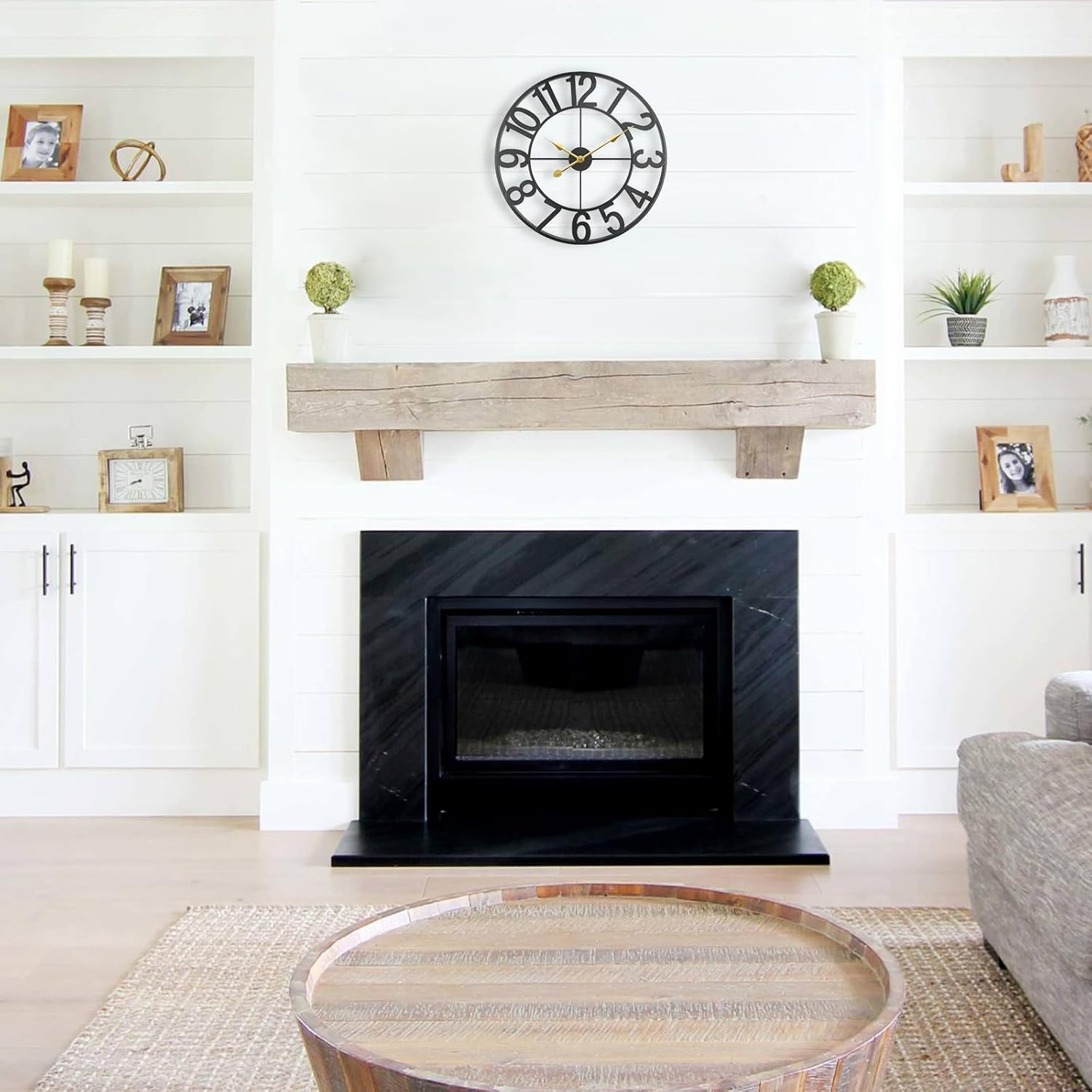 SUKYING Large Outdoor Clock, Silent Non-Ticking Battery Operated Outdoor Wall Clock, Black Modern Metal Wall Clock for Patio, Porch, Pool Area, Kitchen, Bedroom, Living Room, Farmhouse Decor - 16 Inch image number 3