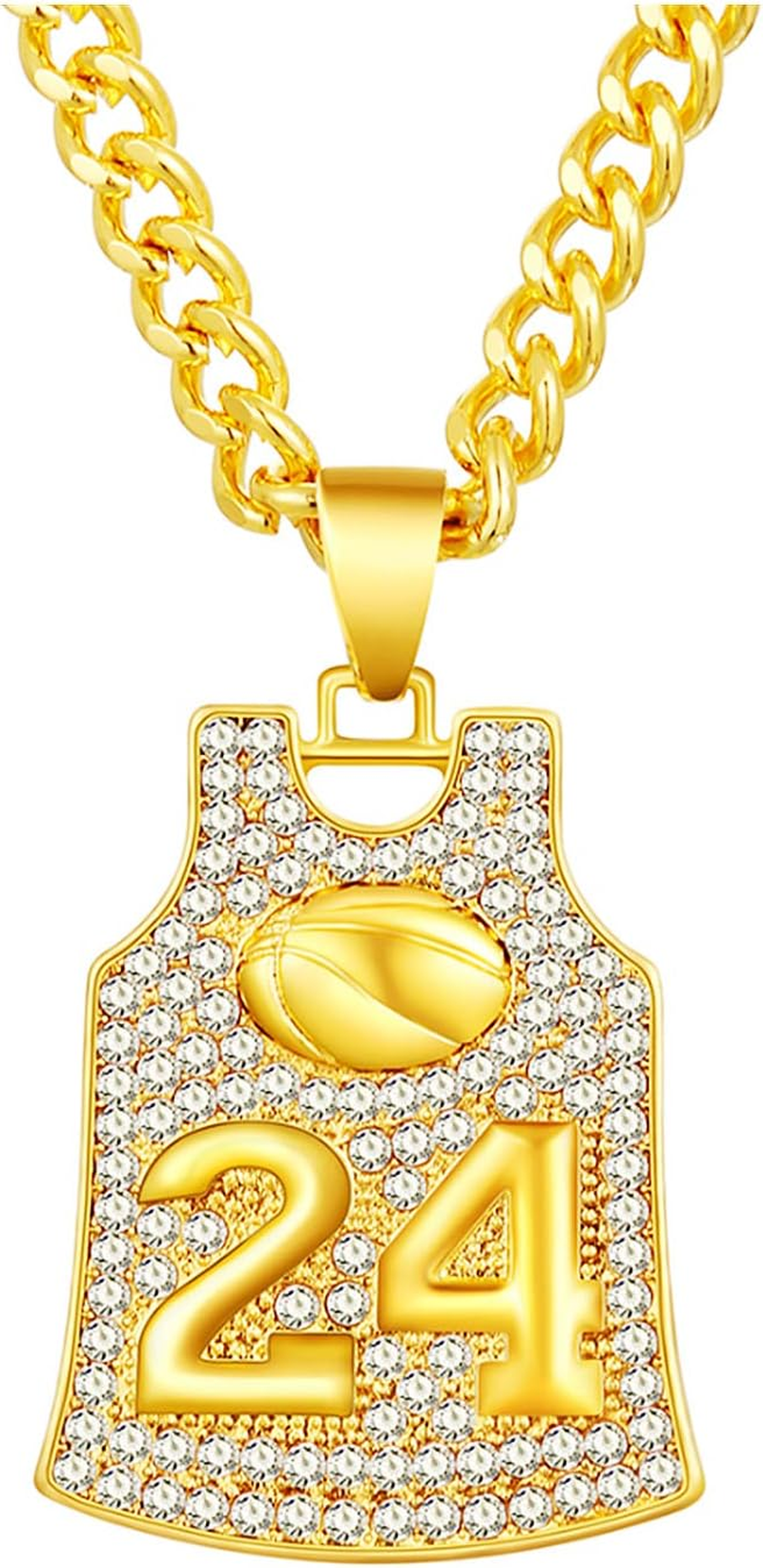 Winssigma Gold Basketball Jersey Necklace, Basketball Number Necklace for Basketball Fans Star Memorial Souvenir image number 2