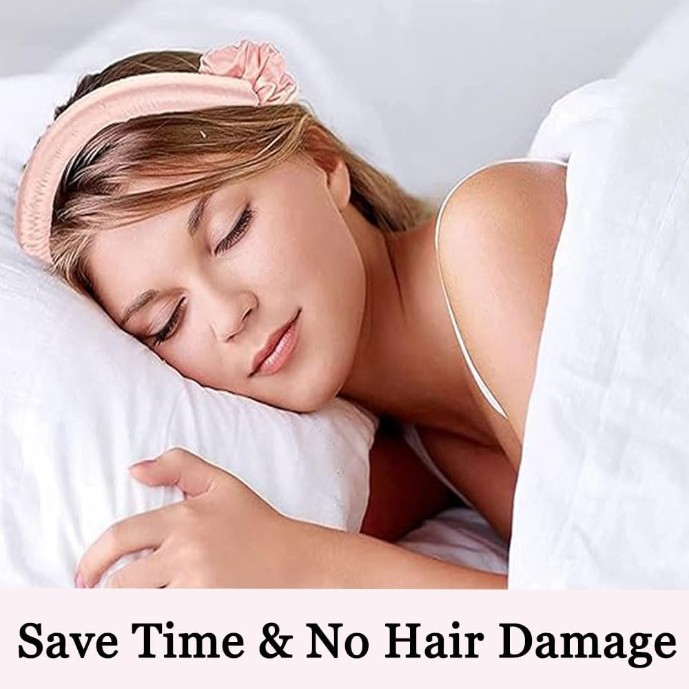 Heatless Curling Rod Headband, Silk Overnight Styling Kit for Long and Medium Curls, Women Heatless Curls with Hair Claw Clip, DIY Hair Rollers Styling Tool for Sleep in Overnight (Pink) image number 1