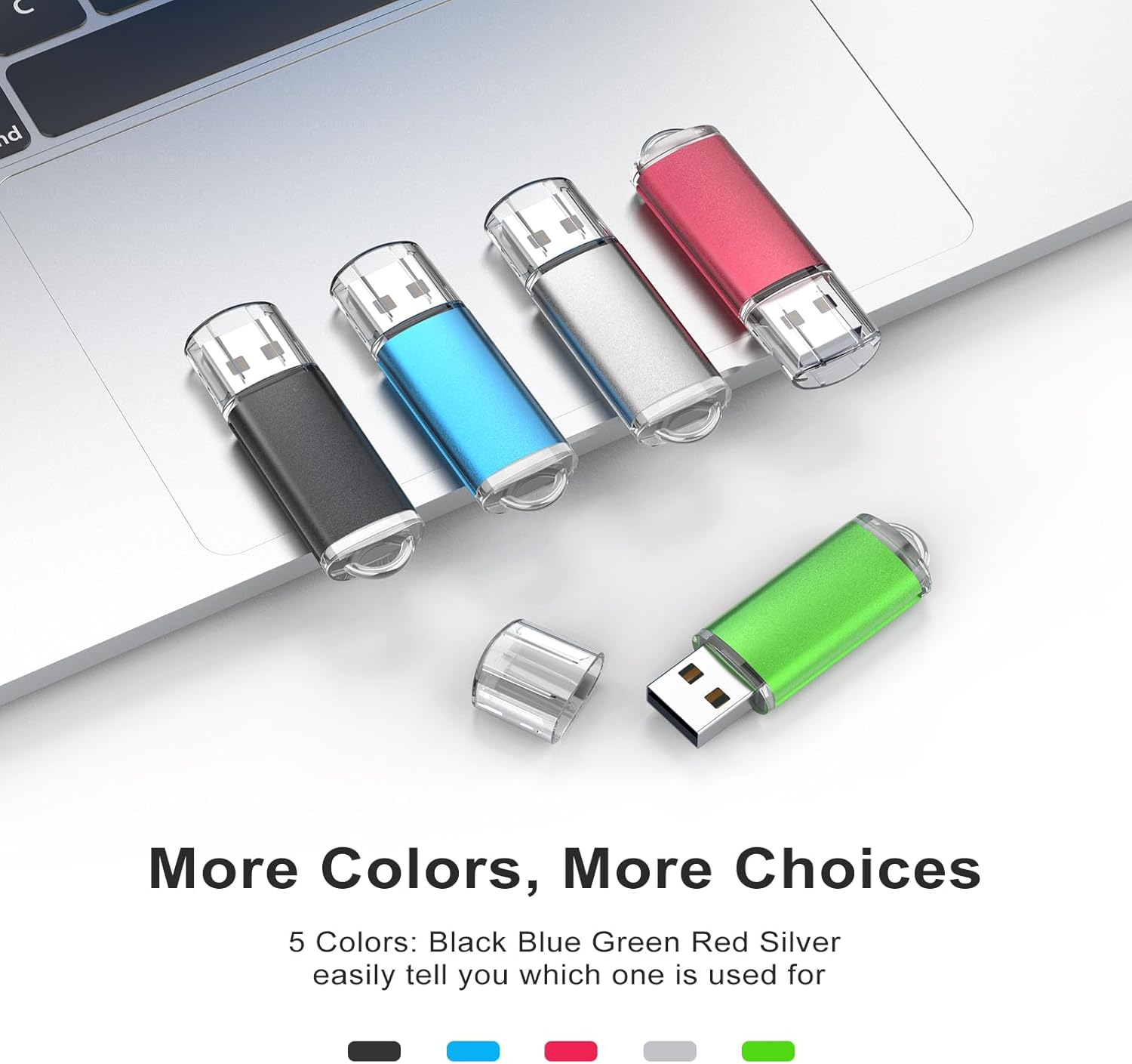 TOPESEL 5 Pack 32GB USB 2.0 Flash Drive Memory Stick Thumb Drives (5 Mixed Colors: Black Blue Green Red Silver) image number 7