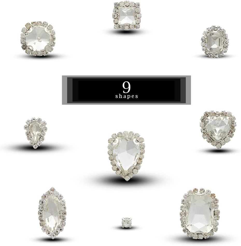 TANOSII Sew on Rhinestones 100 PCS Mixed Shapes Glass Rhinestones Sew on Crystal Gems Mental Flatback with Silver Claw for Jewelry Crafts Clothes Shoes Costume Garment White Type 1 - Champagne image number 3