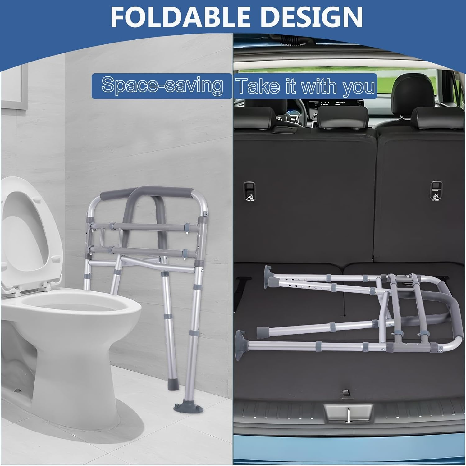 Toilet Safety Rails - Stand Alone Toilet Safety Frame & Grab Bar, Adjustable Bathroom Support Handles - Fits Most Toilet image number 4