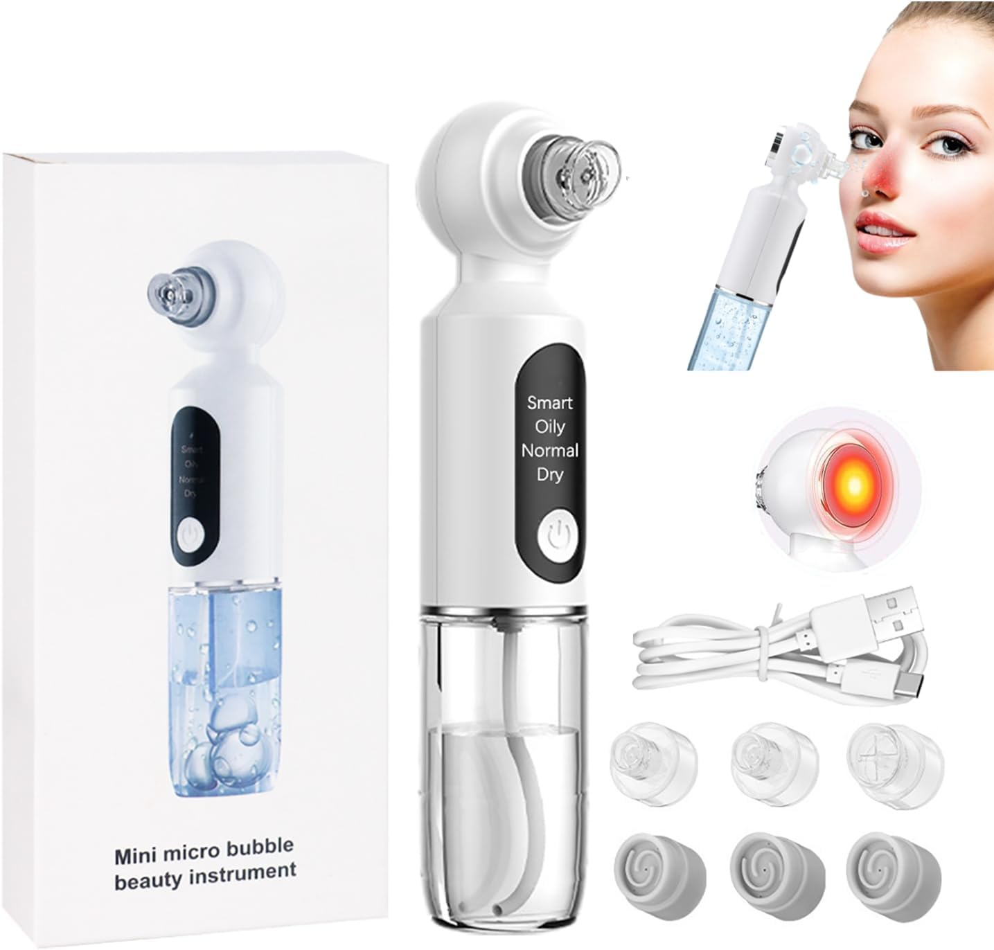 Blackhead Remover, Black Heads Remover with Hot Compress, 4 Adjustments Pore Vacuum Cleaner, Blackhead Vacuum with 6 Suction Cups, USB Charge, Pore Cleaner for Men & Women. image number 1