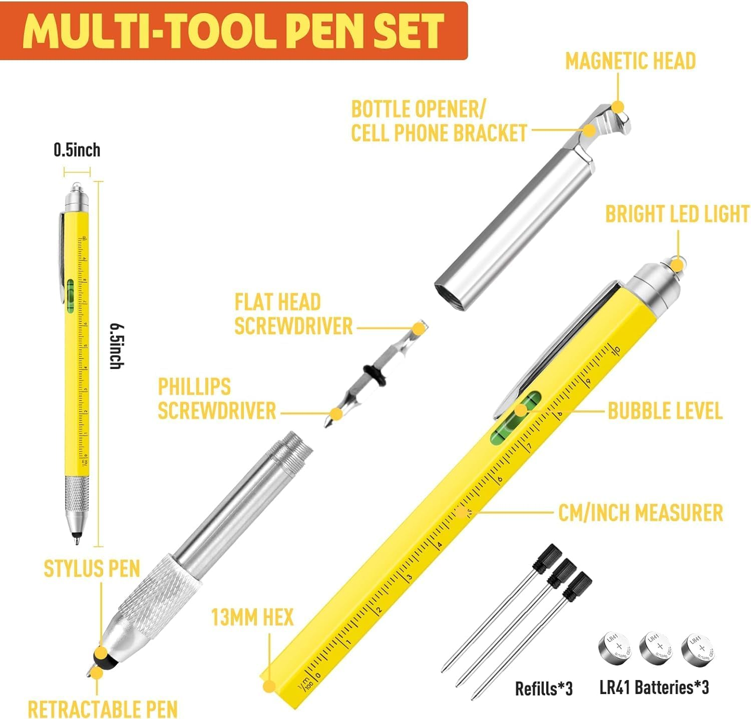Multipurpose Pen, 9 in 1 Multi Tool Pen Set, Cool Gifts For, Portable Men Stocking Fillers, Tech Gadgets Tools for Men, Personalized Gifts, Multitool Set for Who Have Everything image number 5