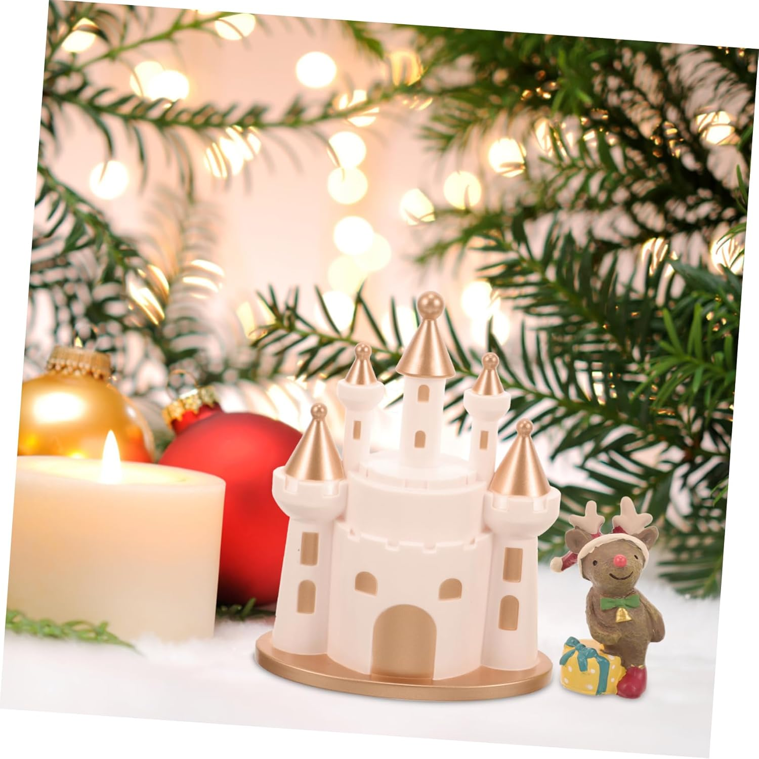 2Pcs Elk Castle Christmas Ornaments Adorable Desktop Decorations for Xmas Party Home Garden image number 2