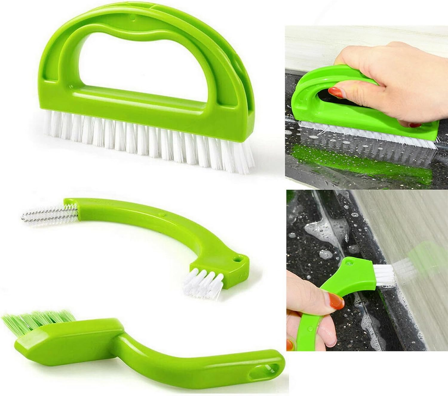 GYB Green 3 in 1 Tile Grout Cleaning Brush Mould Remover Narrow Stiff Stain Cleaner image number 3