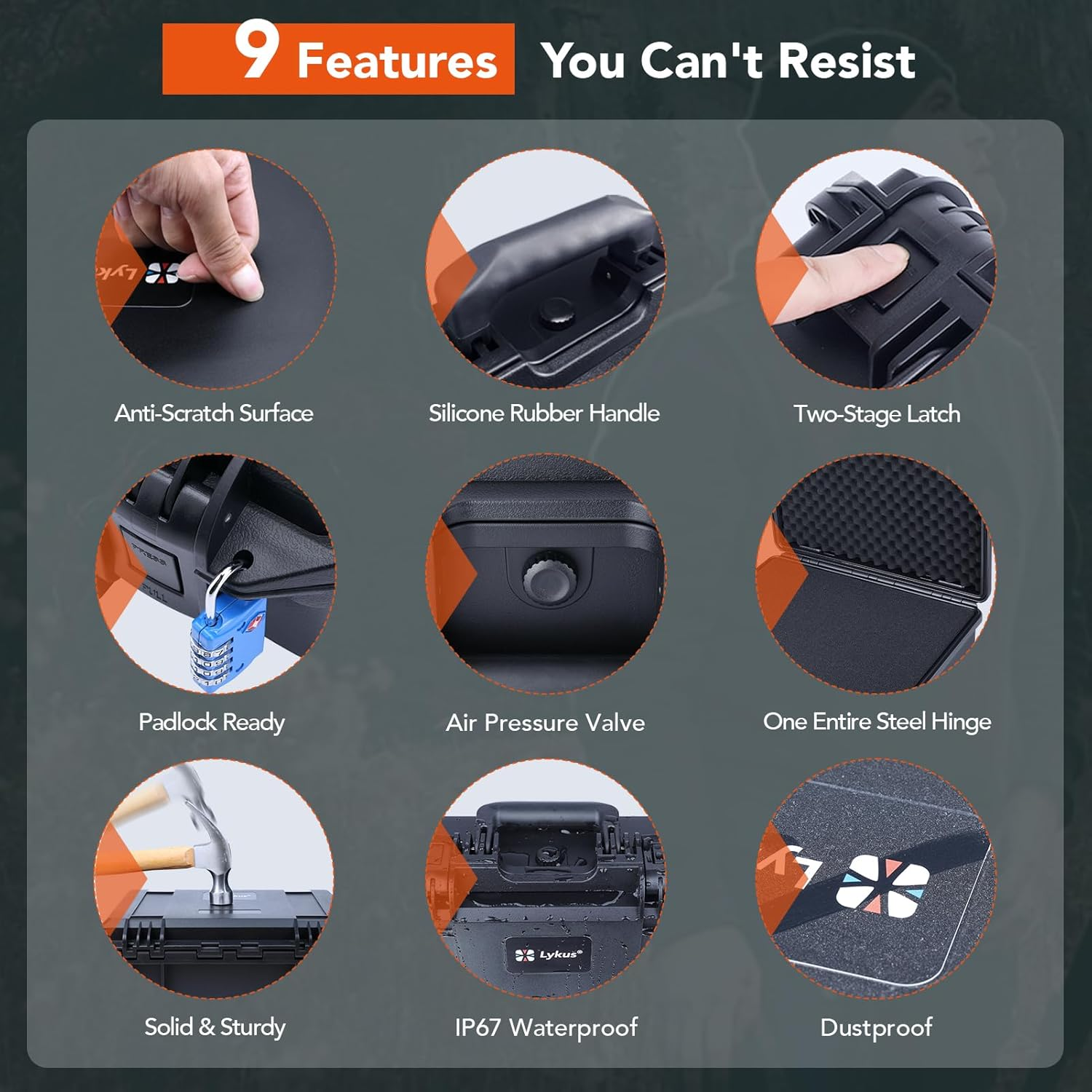 Lykus HC-3820 Waterproof Hard Case with Customisable Foam Insert, Interior Size 38X28X16.5Cm, Suitable for Pistol, DSLR Camera, Lenses, Camcorder, Action Camera, and More