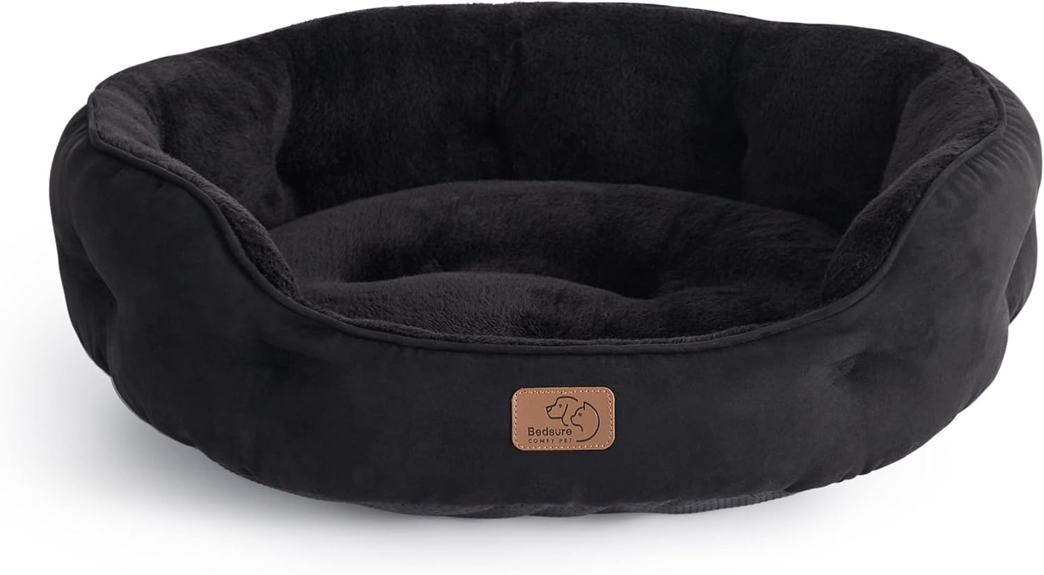 Bedsure Small Dog Bed Washable - Large Cat Beds for Indoor Cats and Puppy, round Dog Bed Sofa for Medium Dogs with Slip-Resistant Bottom, Black, 63X53X20Cm
