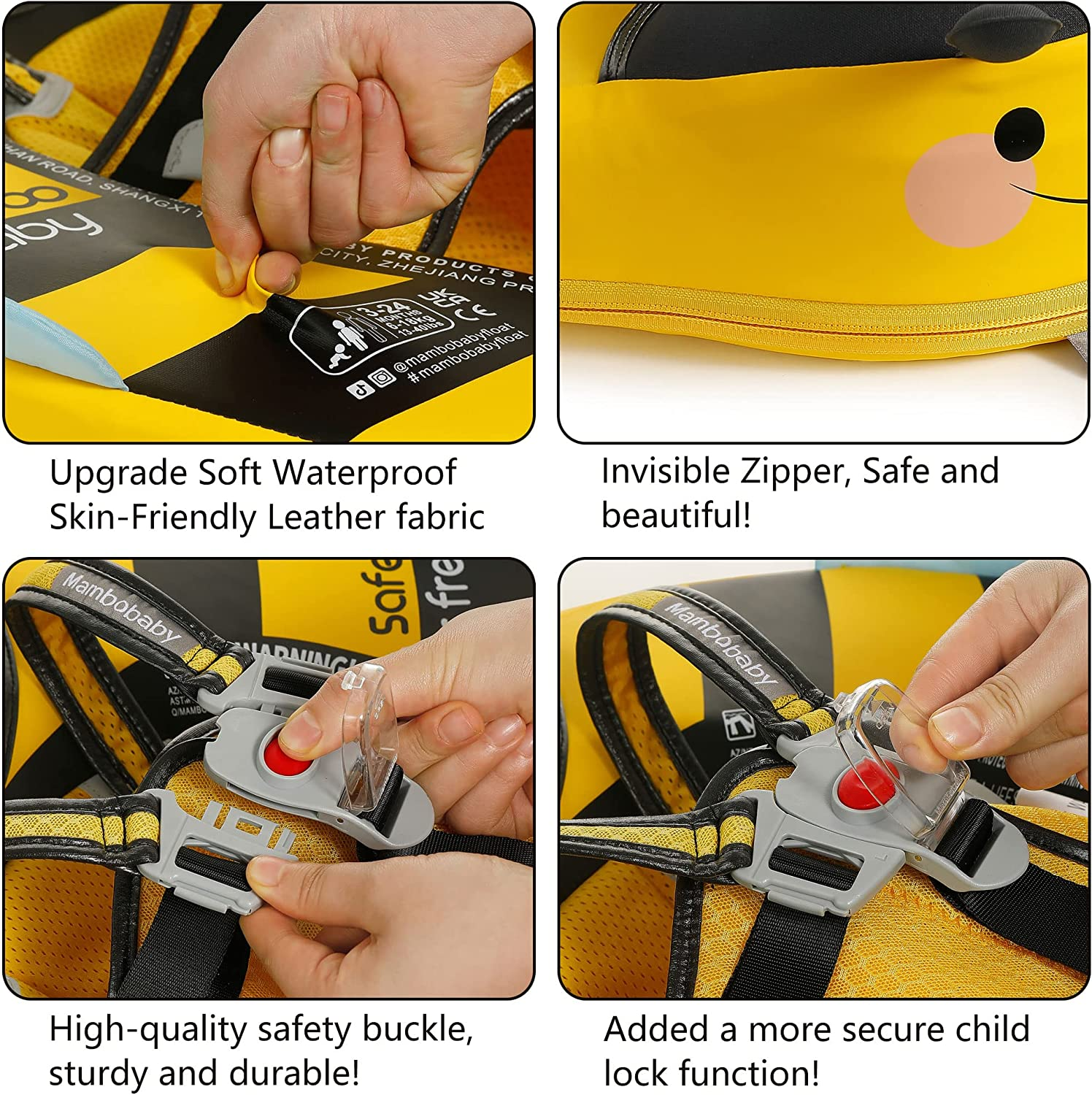 Baby Swim Float with Canopy Solid Pool Infant Swim Trainer Swimming Training Lying Air Free Water Floats Non-Inflatable Waist Swim Ring for Toddlers - Crab image number 7