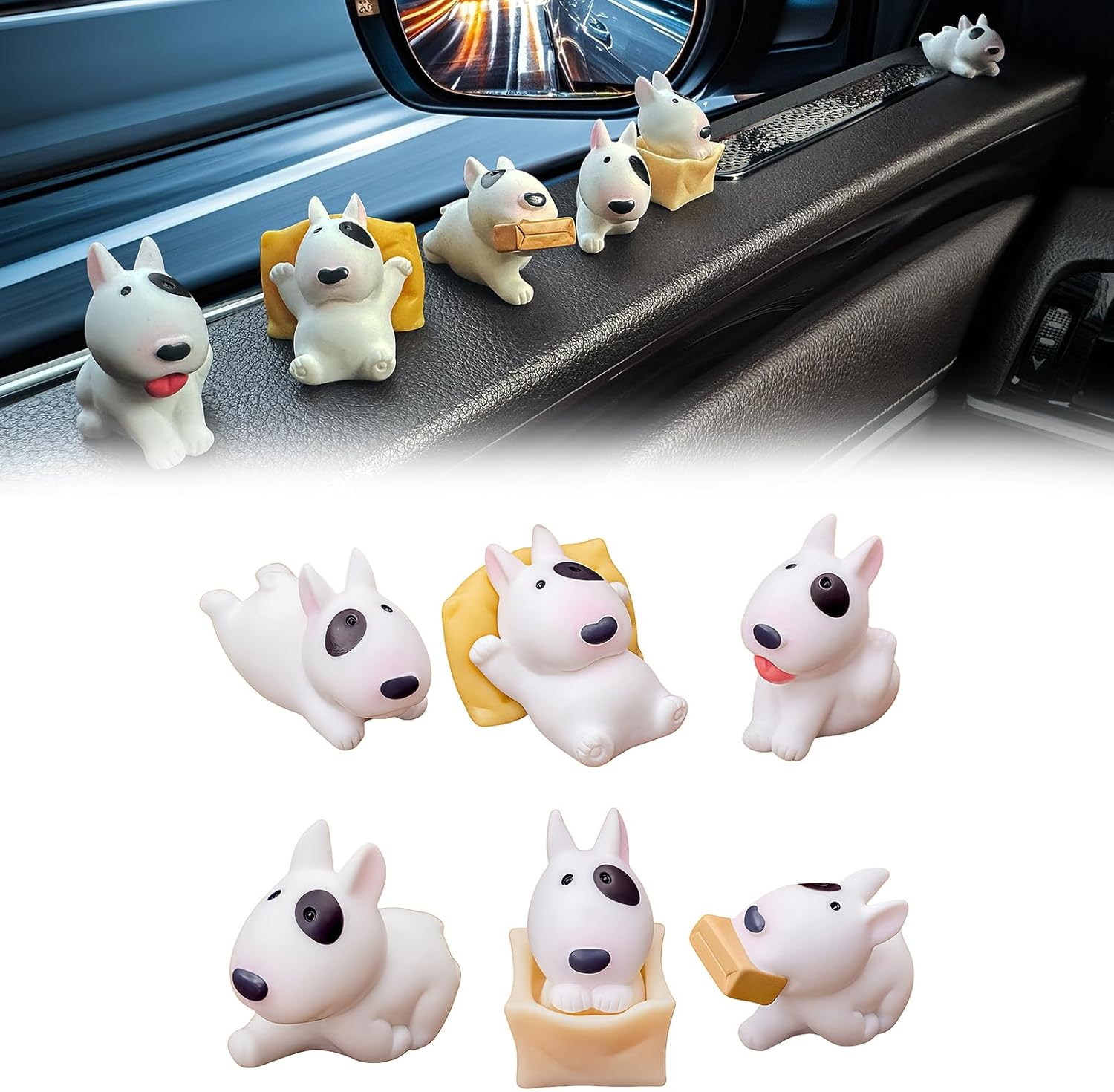 6 Pcs Cartoon Bull Terrier Dog Decor Interior Rearview Mirror Accessories Cute Figure Ornaments Dashboard Decorations Funny Trim Creative Decorate Exterior Unique Small Gifts for Truck Sedan Owners image number 4
