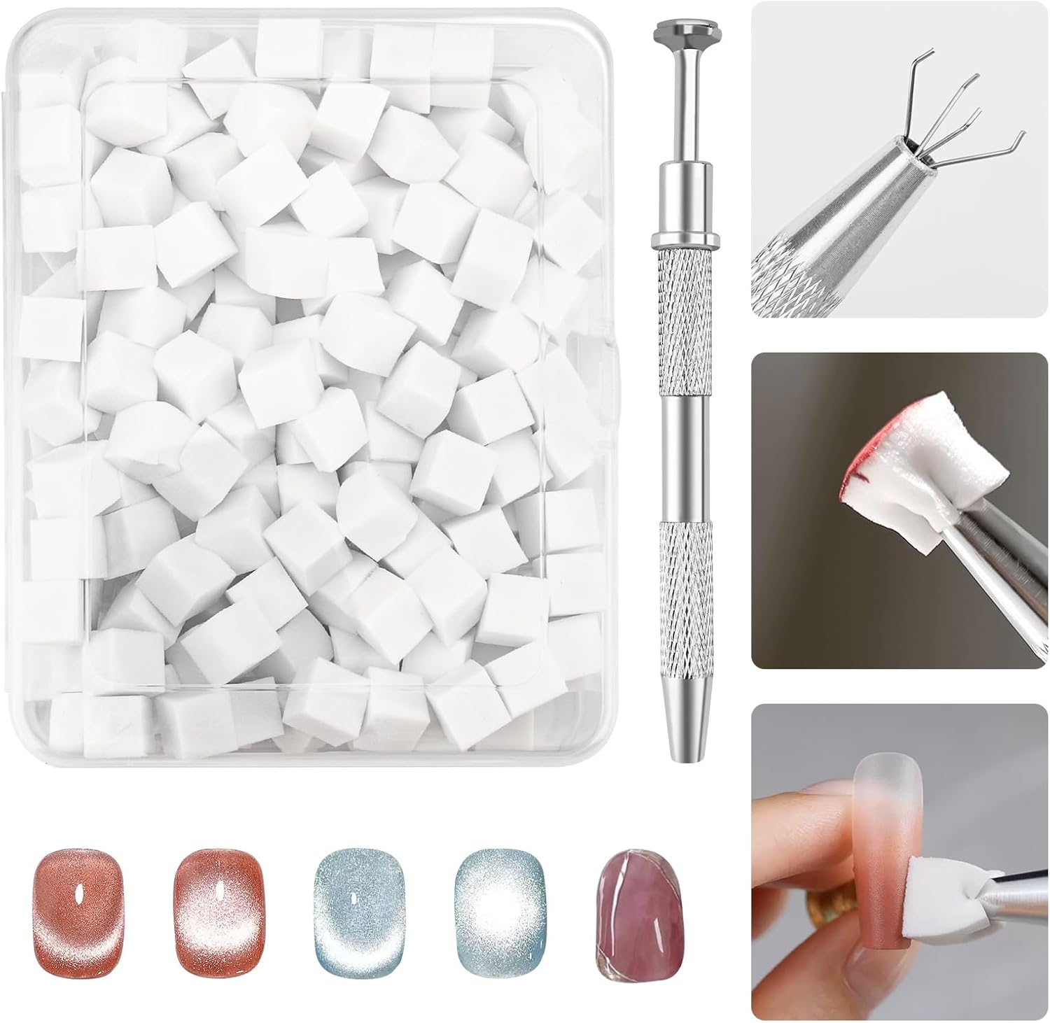 Pack of 200 Nail Art Sponge with Metal Gripper, Nail Art Rendering Tools with Gripper, Sponge Nail Brush, Nail Design Accessories for Nail Art Rendering image number 3
