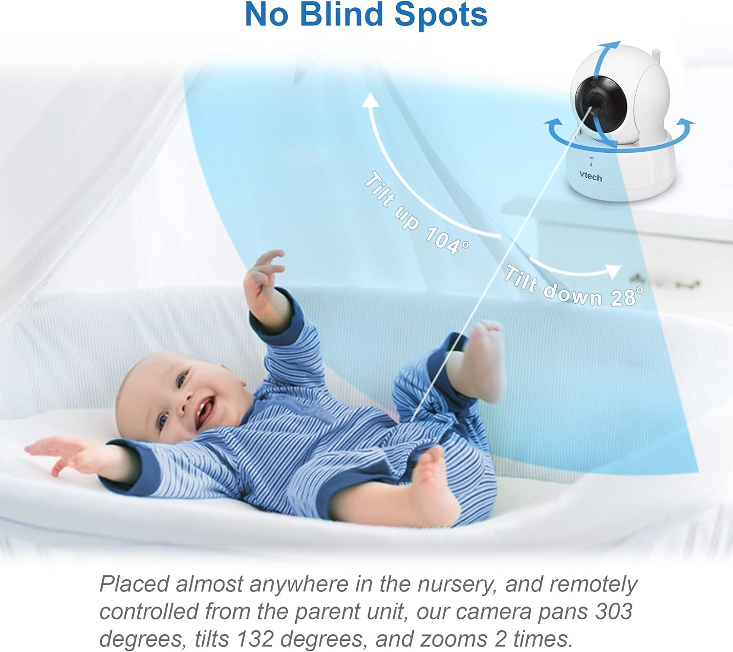 Vtech VM923 Video Baby Monitor with 19-Hour Battery Life, 1000Ft Long Range, Pan-Tilt-Zoom, Enhanced Night Vision, 2.8&rdquo; Screen, 2-Way Audio Talk, Temperature Sensor, Power Saving Mode and Lullabies