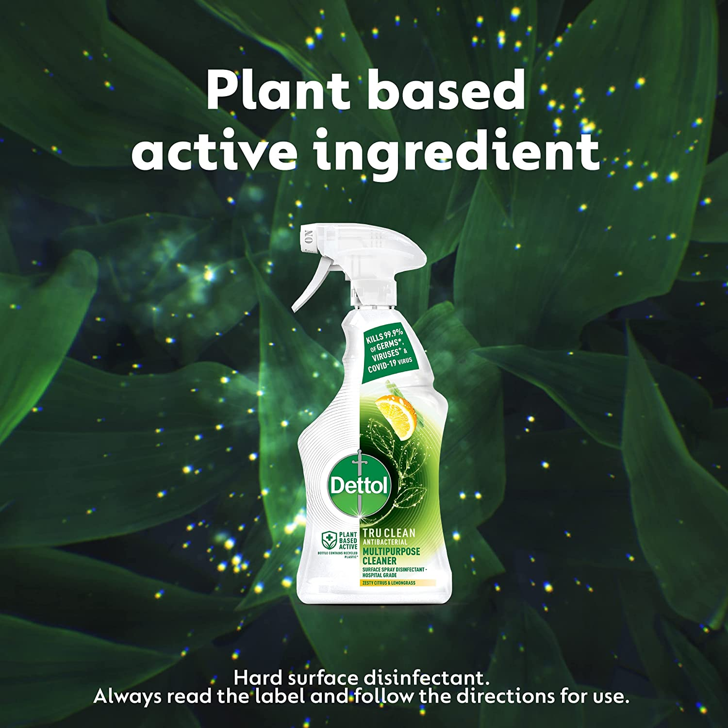 Dettol Tru Clean Antibacterial Multipurpose Cleaning Trigger Zesty Citrus and Lemongrass 500Ml, Transparent image number 2