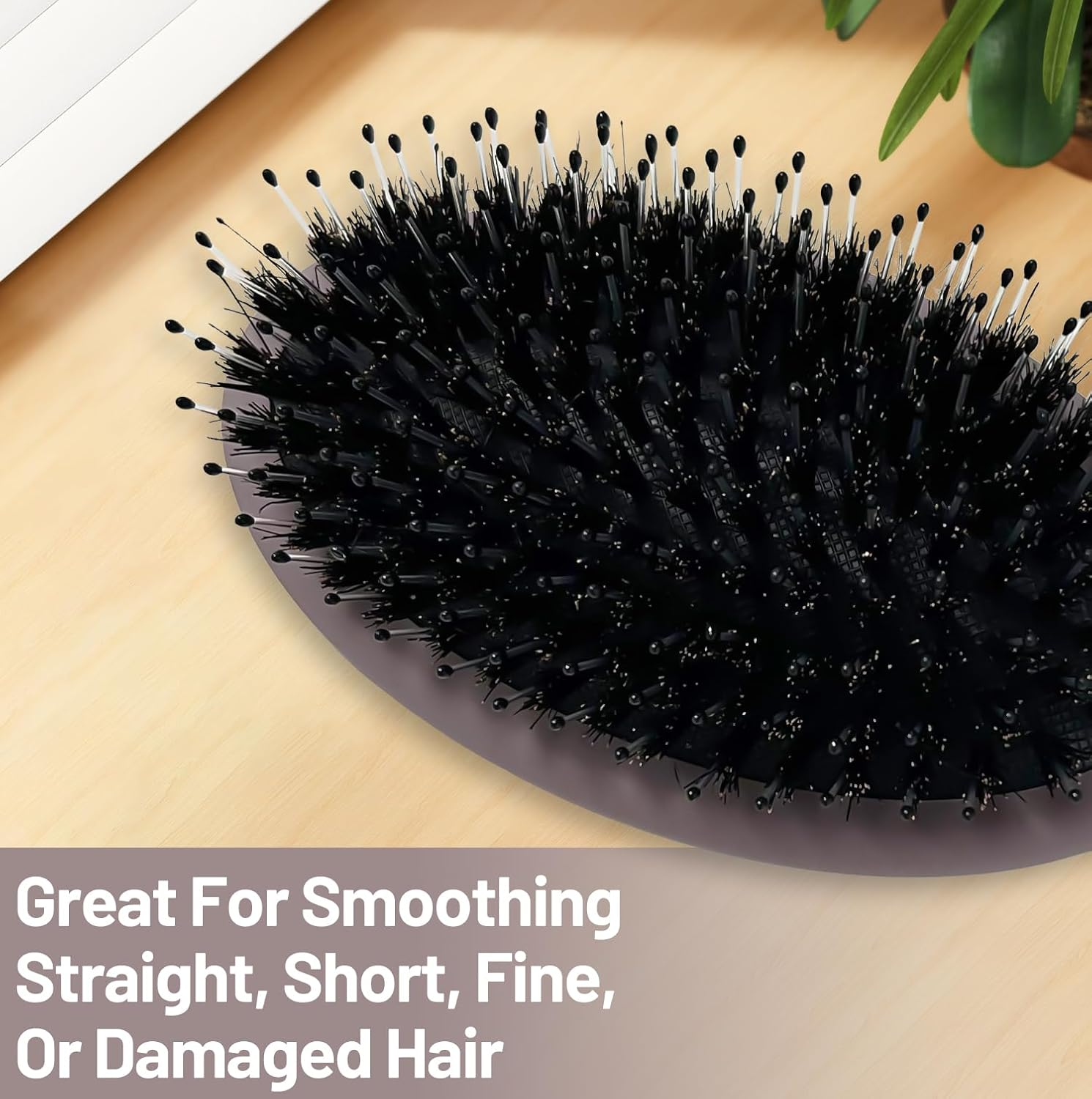 INSPUTOL Boar Bristle Hair Brush, Paddle Brush with Natural Bristles for Women, Portable Detangling Comb for Smooth Styling (Mauve Purple) image number 5