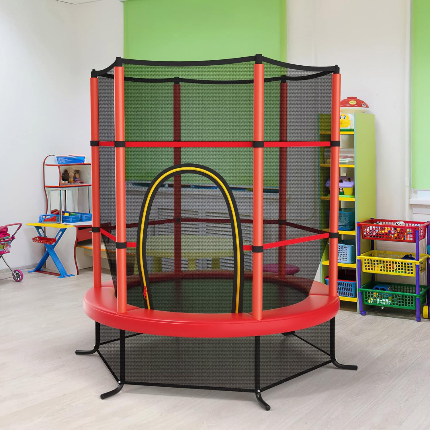 HONEY JOY 5.3FT Kids Trampoline, Toddler Trampoline W/Safe Enclosure Net, Accessories Bag, Jumping Pad, Indoor Outdoor Recreational Trampoline W/Heavy Duty Steel Frame, Max Load 45KG - Navy Blue image number 4