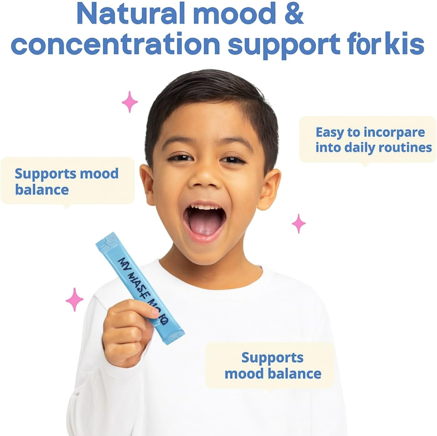 Saffron Pixie Sticks, Saffron, Lemon Balm, Chamomile, Holy Basil, Passion Flower, Magnesium Citrate & Vitamin D3 Kids Vitamin Powder | Happy Calm Kids Botanical Blend | 25 Sachets | No Added Sugar | Vegan Friendly image number 3