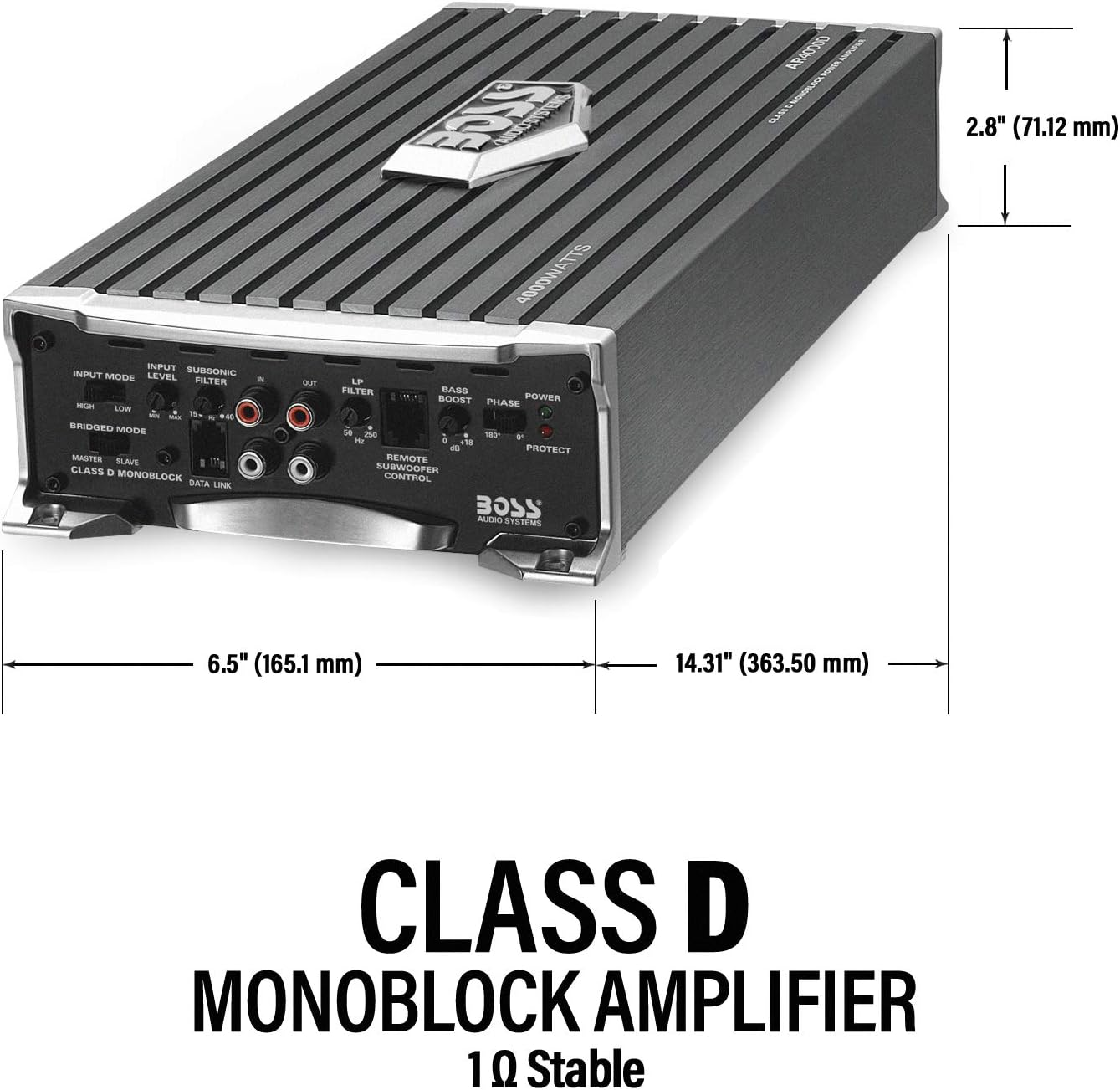 BOSS Audio Systems AR4000D Armor Series Car Amplifier - 4000 High Output, Class D, Monoblock, 1 Ohm Stable, Mosfet Power Supply, Hook up to Subwoofer for Bass