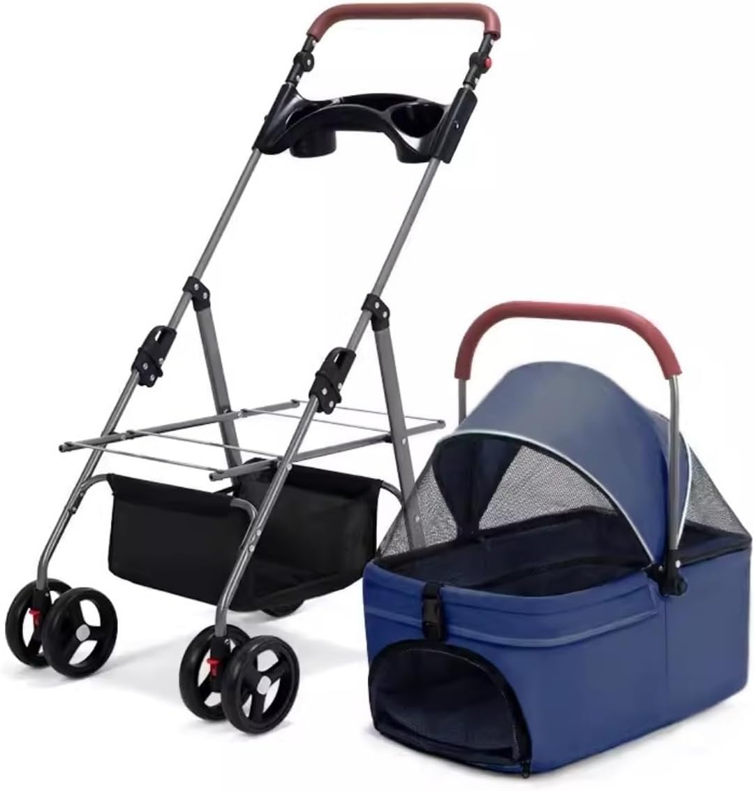 Pet Stroller Dog Stroller Cat Stroller 4 Wheels Dog Stroller Foldable Pet Cat Dog Strollers with Removable Carrier and Storage Basket for Small Medium Dogs Dog Pram Dog Cat(Color:Black)