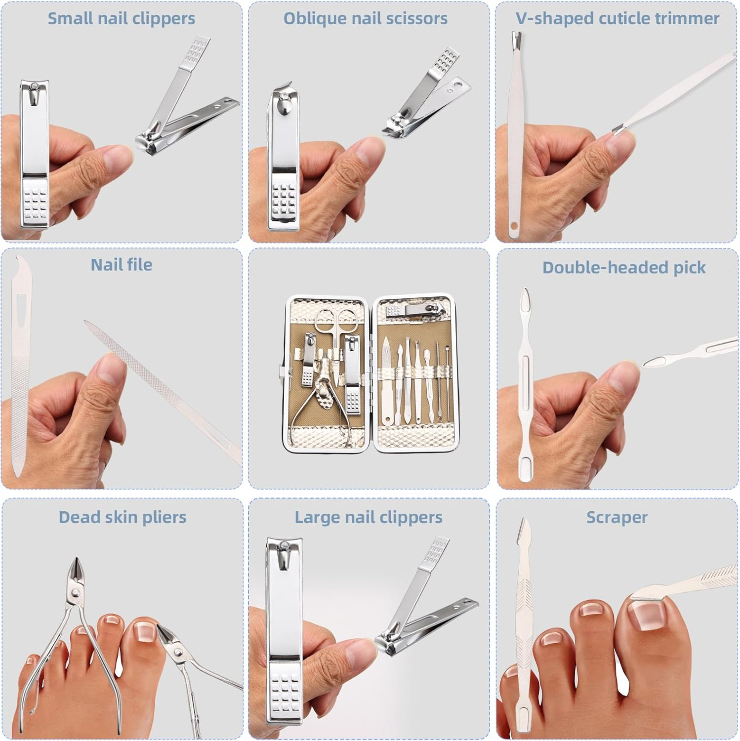 19 Pieces Manicure Set ，Nail Clippers Pedicure Kit，Stainless Steel Manicure Kit，Professional Grooming Kit，Nail Care Tools with Luxurious Travel Case (Black) image number 1