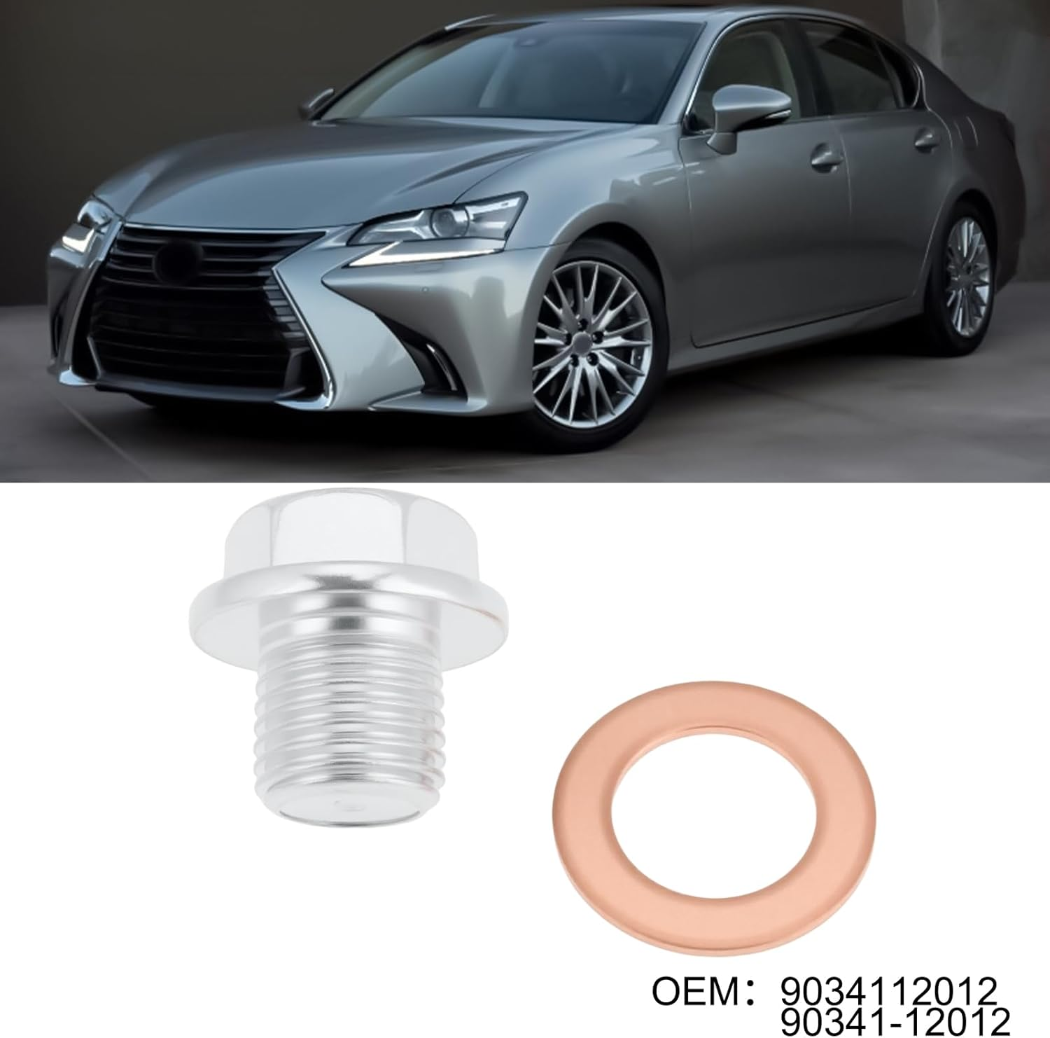 VGOL 2Pcs M12X1.25 Engine Oil Pan Sump Plug Bolt 9034112012 90341-12012 Compatible with Lexus Gs200T 2.0L Turbo 2016-2017 image number 3