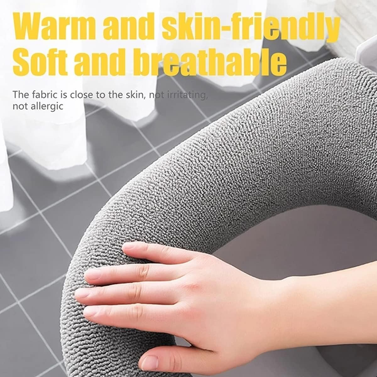2PCS Toilet Seat Cover,Bathroom Soft Thicker Warmer Pads, Washable Fiber Cloth Toilet Seat Covers Pads Easy Installation& Cleaning (Gray 1)