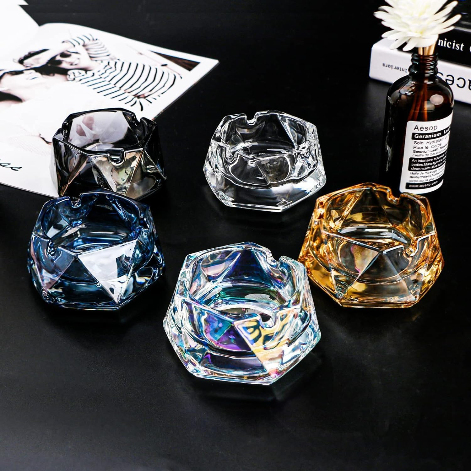 Glass Ashtray for Cigarettes, Tabletop Ashtray and Modern Decoration for Home Office Bar Restaurant Indoor Outdoor