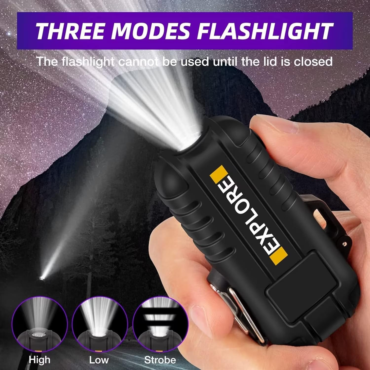 Waterproof Flameless Electric Lighter- Rechargeable Flashlight -Dual Arc Plasma Lighter with Lanyard & Type-C Fast Charging/Windproof/No Butane/Ideal Lighter for Indoor and Outdoor image number 5