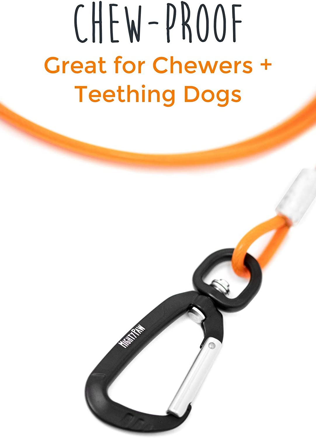 Mighty Paw Chew Proof Dog Leash - Six Foot Metal Cable Lead, Non Chewable Braided Cord with Padded Handle. Chew Resistant, Great for Large Dogs and Teething Puppies (Orange)
