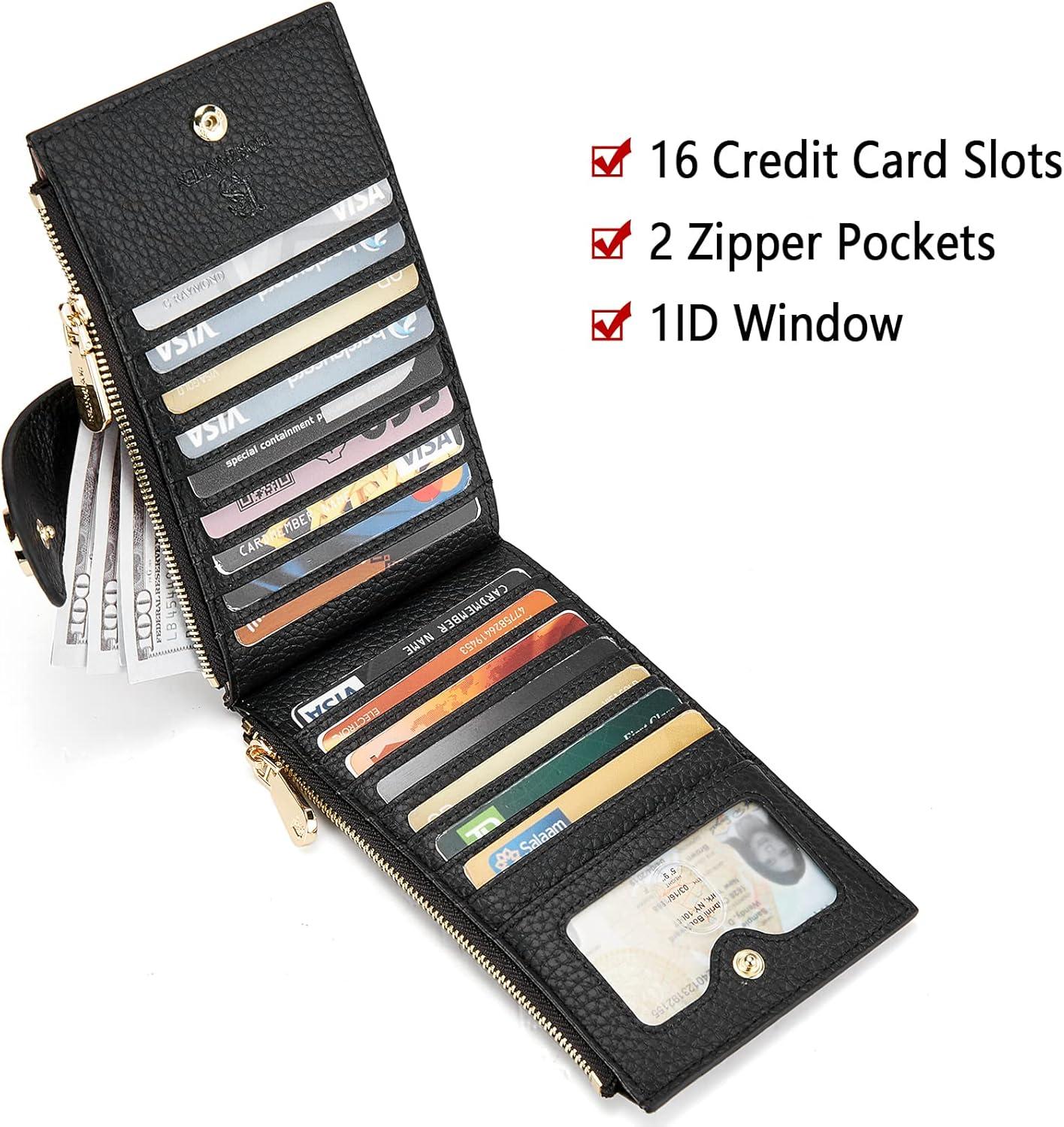 BOSTANTEN Womens Leather Wallets RFID Blocking Large Capacity Credit Cards Holder Phone Clutch Apricot - 4021-Black image number 4